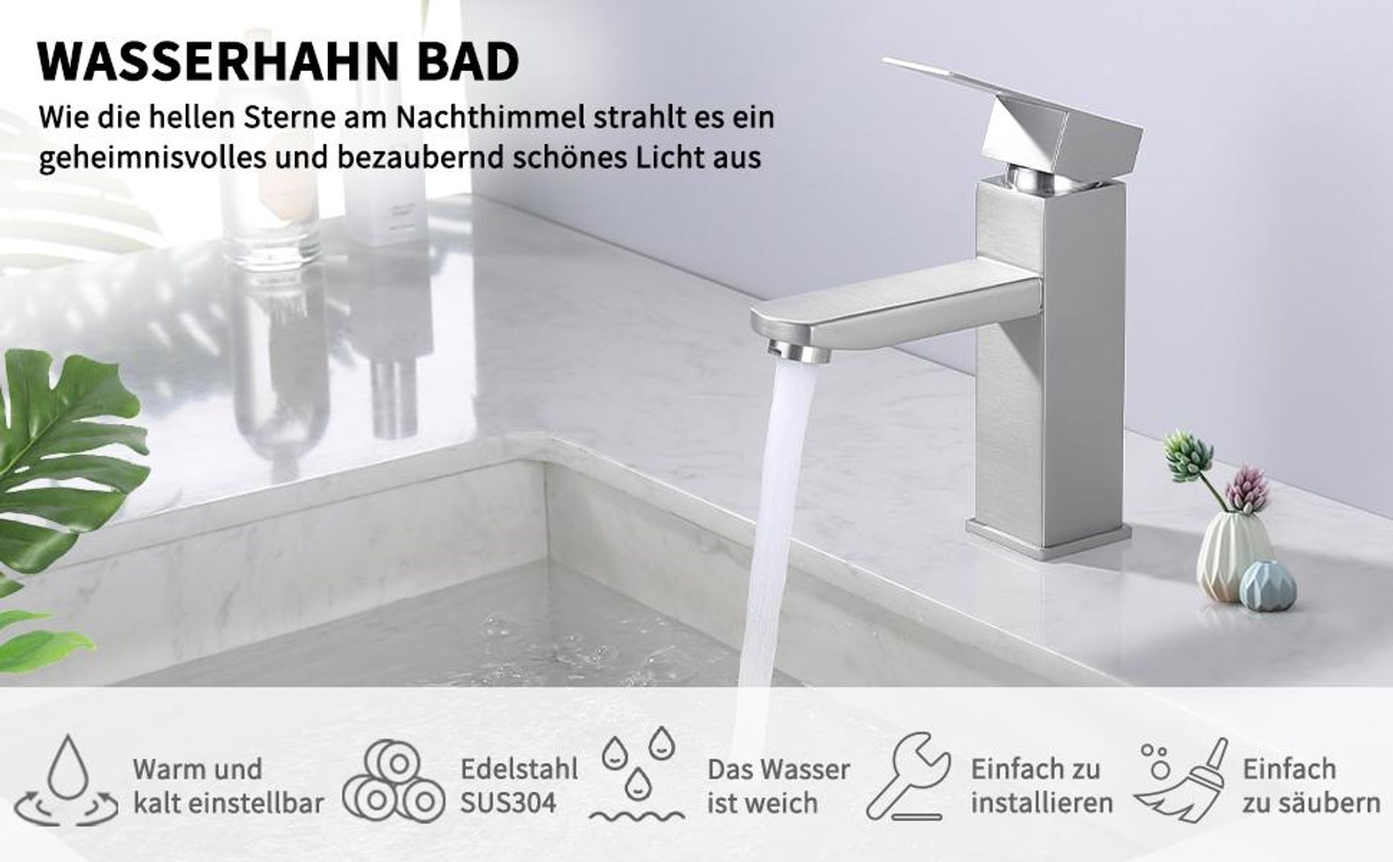 Homelody Wasserhahn Bad Warm und Kalt,Einhandmischer Gäste WC Waschtischarmatur, Gebürstet