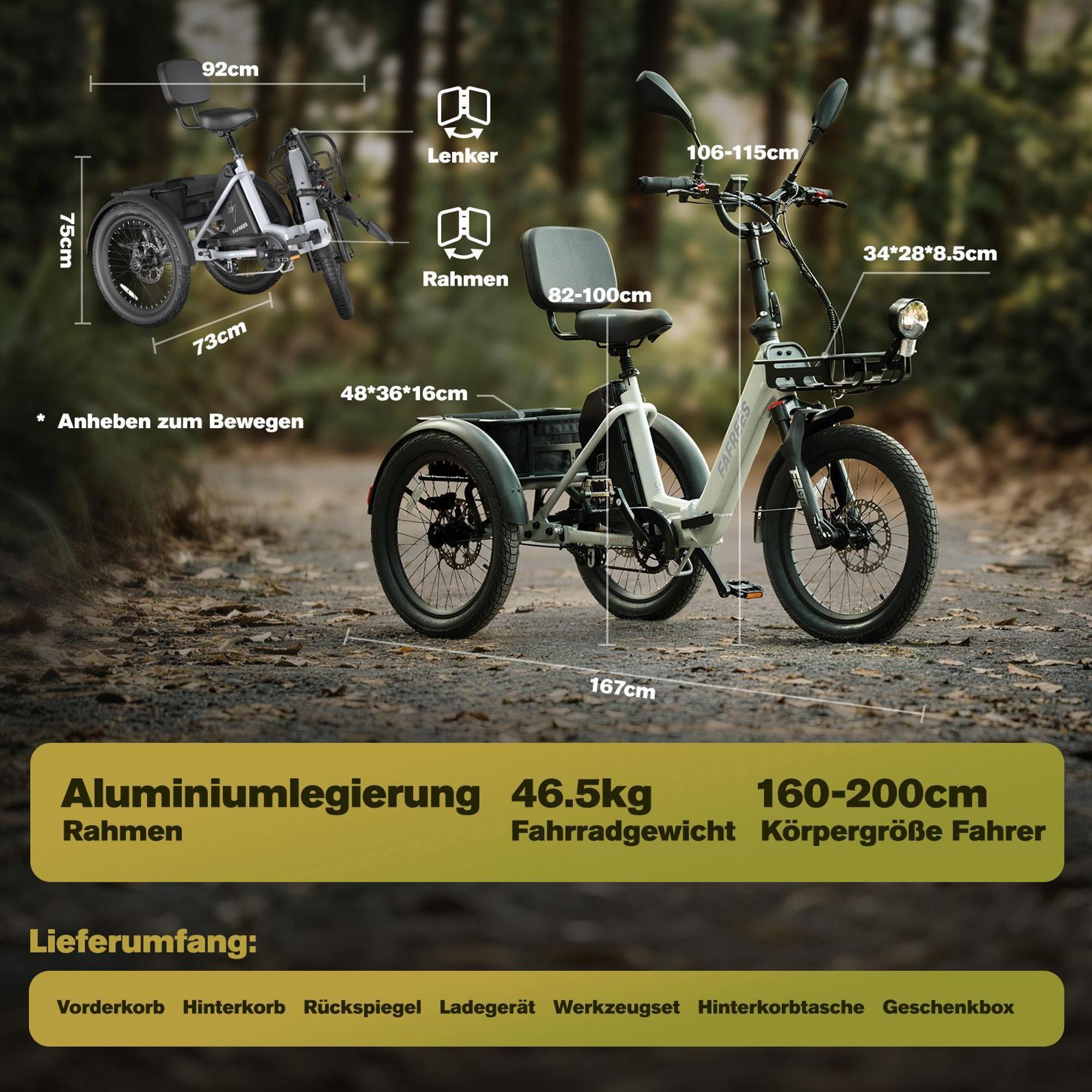 Elektrofahrrad FAFREES F20 Mate II - Motor 250W Akku 48V25AH 20" Reifen Hydraulische Scheibenbremse - Olivgrün