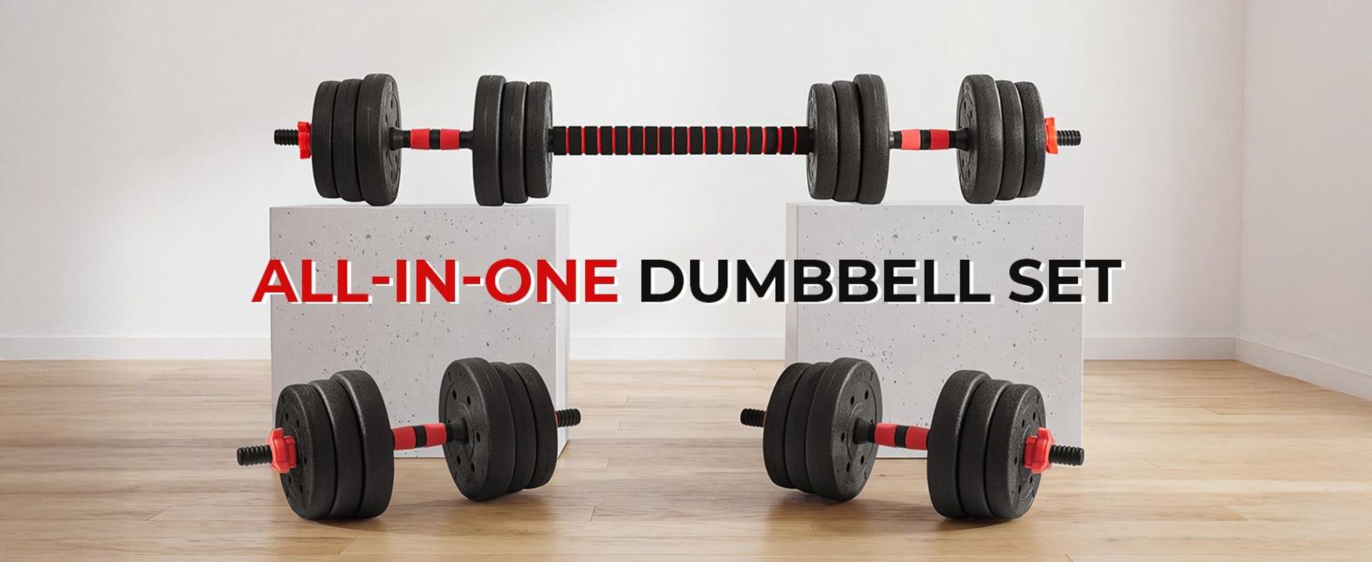 Yaheetech 2-in-1 Kurz- & Langhantel Set, verstellbare Kurzhanteln mit Verbindungsstange, 20 kg, 12 Gewichtsscheiben, für Krafttraining