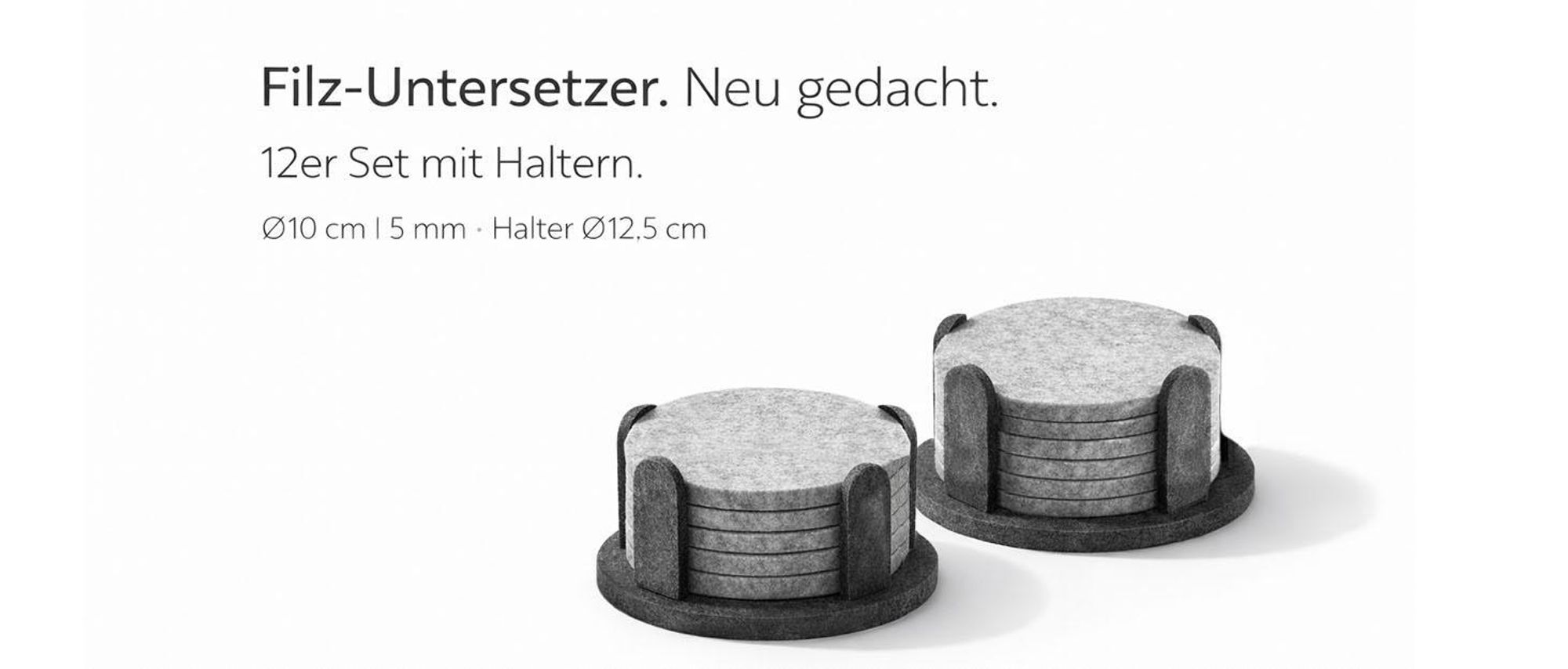 Runde Filz-Untersetzer 12er Set in Grau, Glas auf Untersetzer, stapelbar