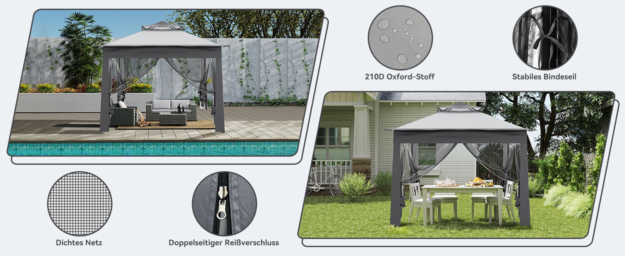 Puluomis Faltpavillon Gartenpavillon Pop Up 2.7 x 2.7m Pavillon Faltbar Pavillons & Partyzelte Wasserdicht Gartenzelt, UV-Schutz 50+ Grau