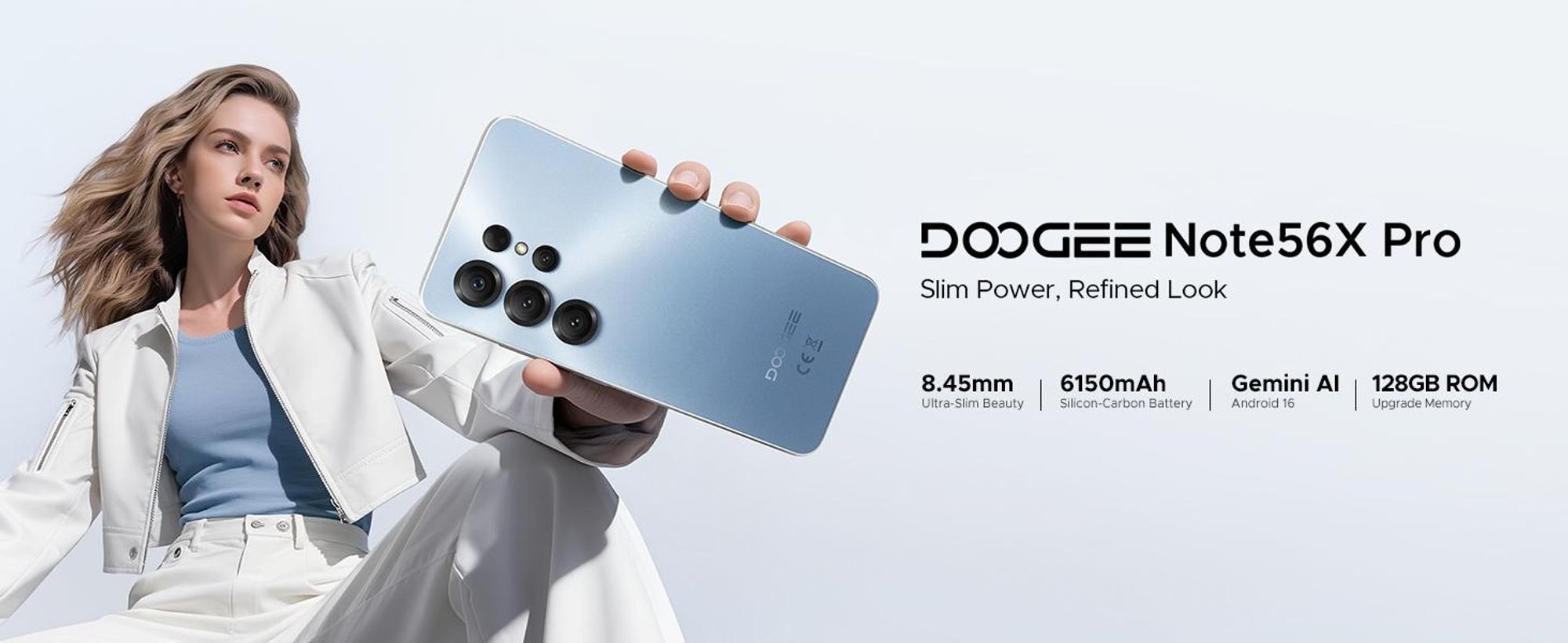 DOOGEE Note56X Pro – Chytrý telefon, Android 16, 6,56" displej s obnovovací frekvencí 90 Hz, baterie 6150 mAh, 32 GB + 128 GB, 4G, 13 MP, NFC, čtečka otisků prstů, podpora OTG, bez smlouvy