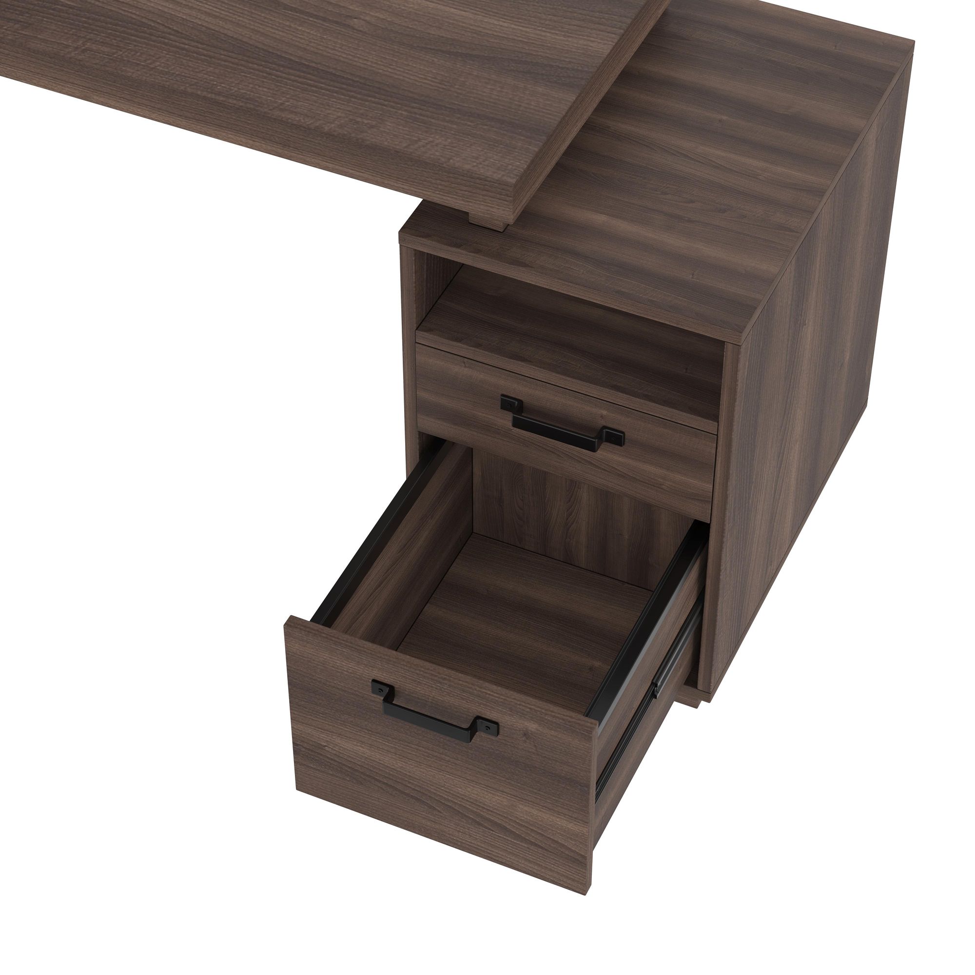 Merax Schreibtisch 135x54cm mit MDF-Holzoptik schwarzem Metallrahmen, moderner Bürotisch mit Schublade, offenem Fach Ordnerbereich, für Homeoffice