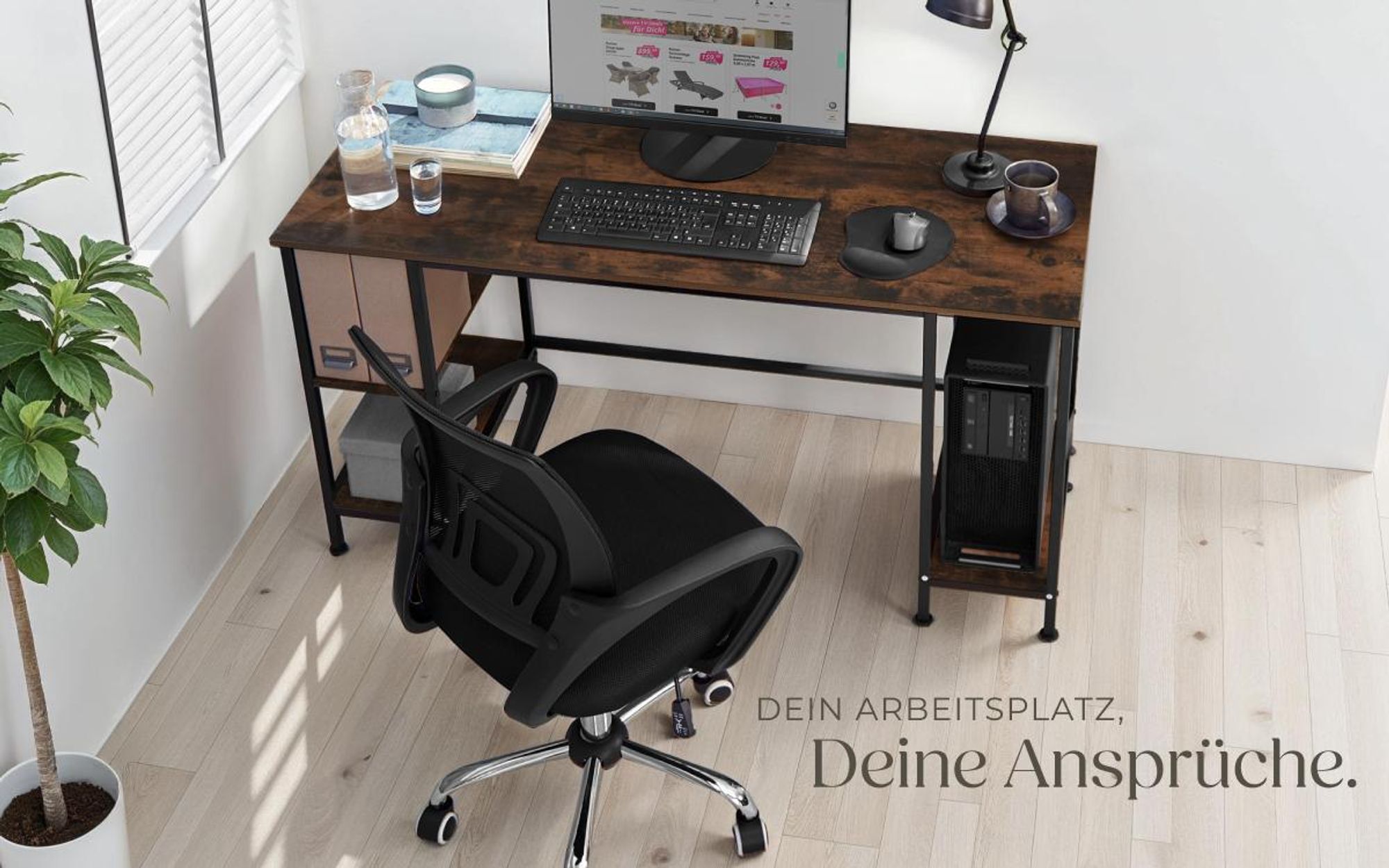 tectake® Computer-Schreibtisch Stoke 137 x 55 x 75 cm
