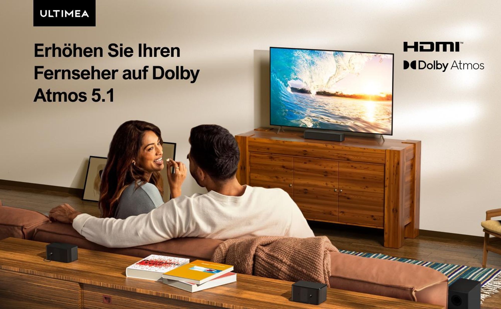 ULTIMEA Dolby Atmos 5.1 Soundbar mit Subwoofer, 3D Surround Sound TV Lautsprecher für Heimkino mit einstellbarem Bass, Poseidon D60