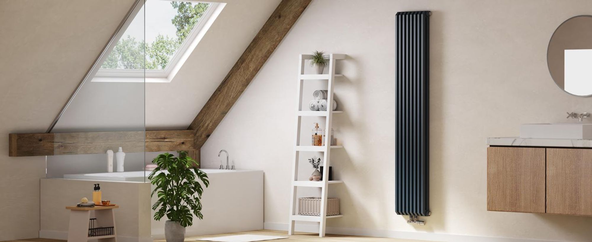 EMKE Radiateur design en forme de D 1800x348mm 1611W Red Dot Award Winner Anthracite - Montage vertical, pour 21,5 m², salle de bain & salon sans radiateur
