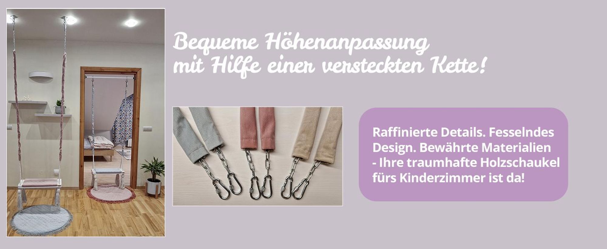 Create for you® - Kinderschaukel Indoor, Große Kinderschaukel aus Holz, Rosa
