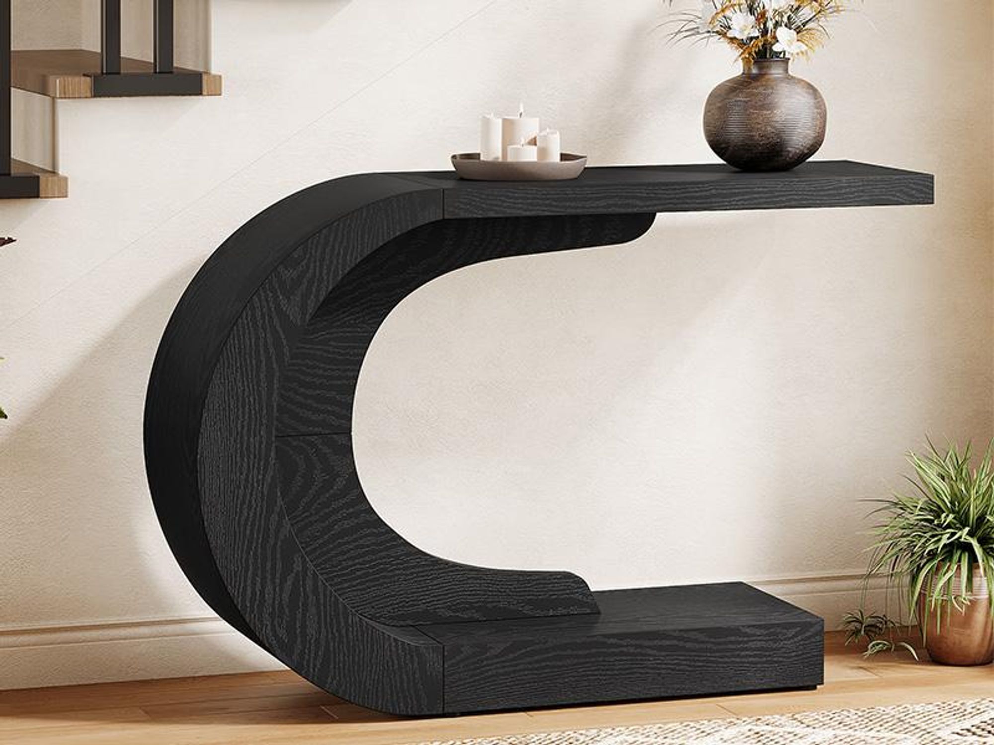 Tribesigns Konsolentisch, C-förmiger Mid-Century Modern-Stil Konsolentisch aus Holz für den Flur, Eingang, Foyer,  Schwarz, 110 x 35 x 75 cm, Schwarz