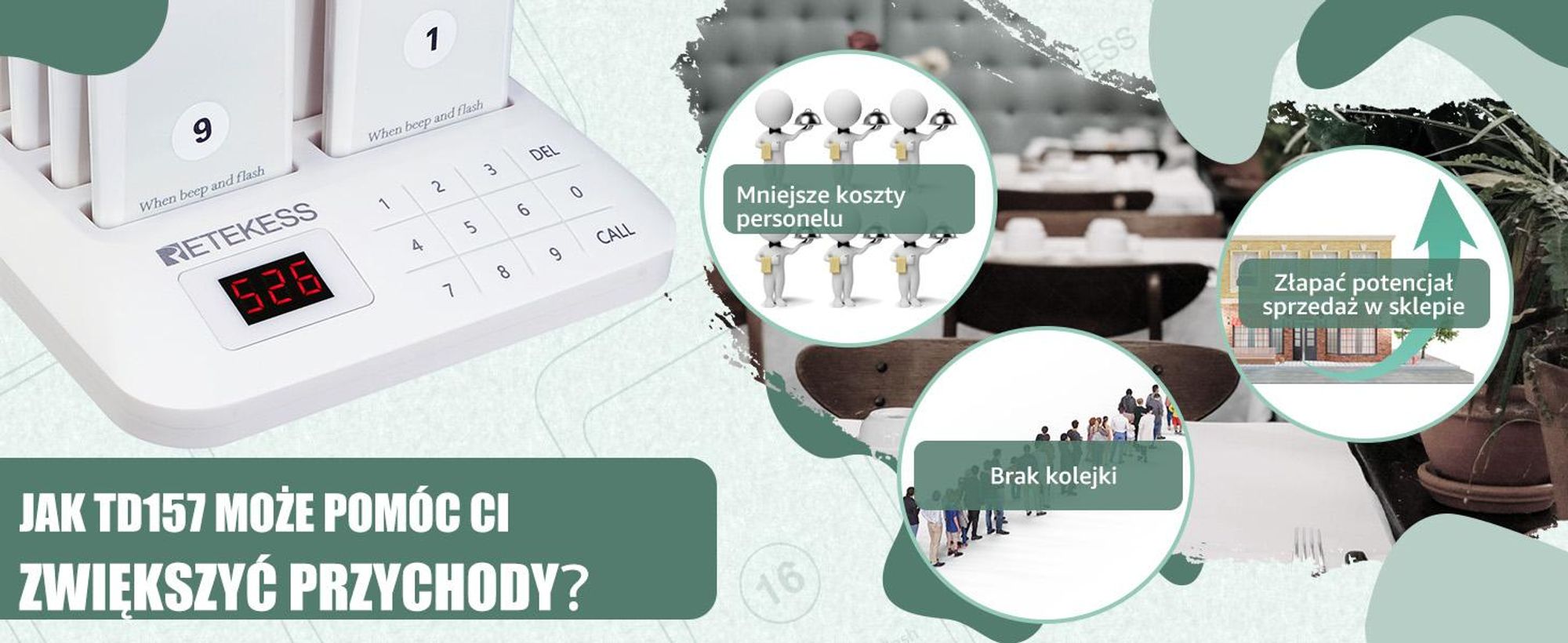 Retekess TD157 Bezprzewodowy system przywoławczy, system przywoławczy klienta z 2 trybami wywoływania + zdalne wywołanie, 16 pagerów 998 kanałów dla szpitala i baru restauracyjnego (biały)