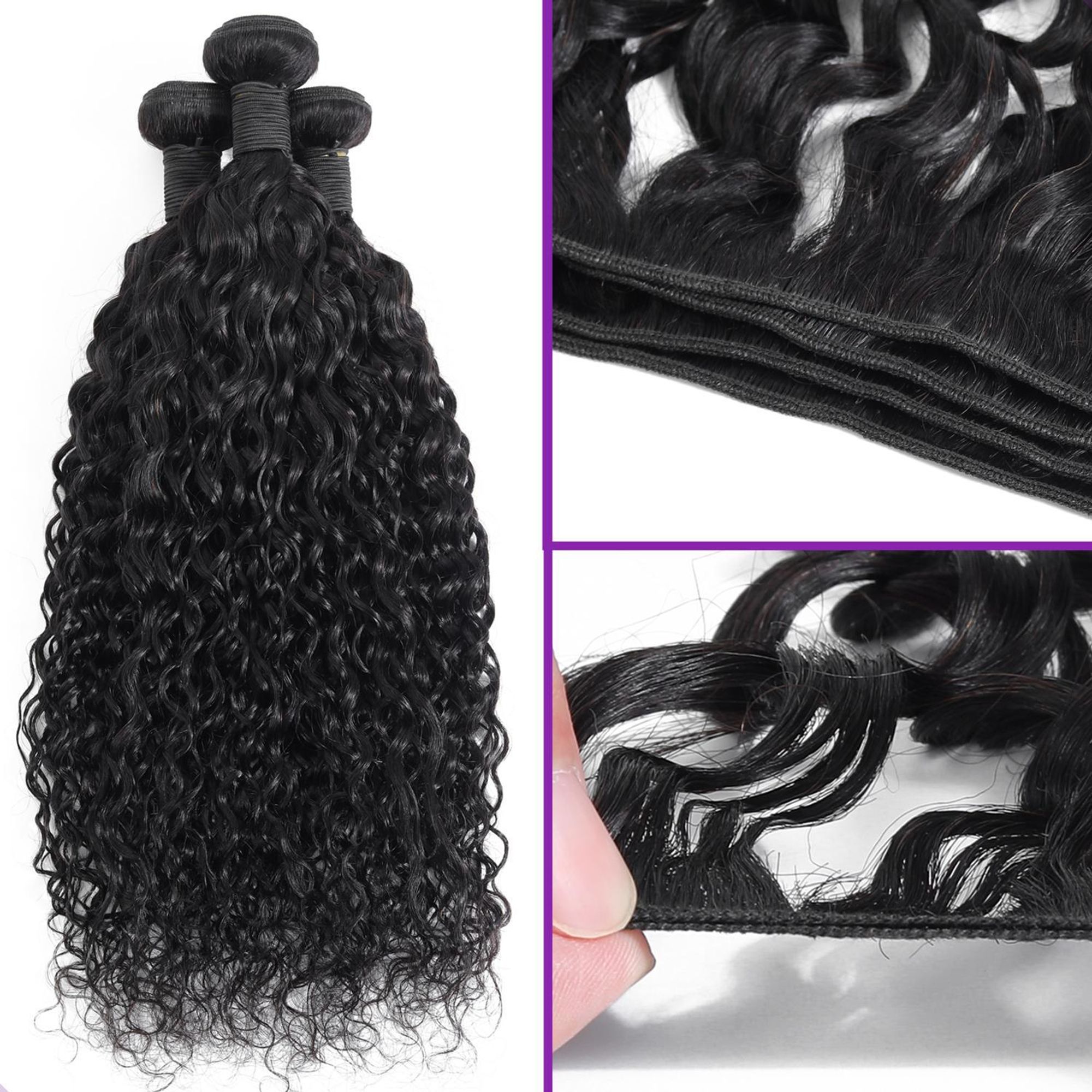 SassyGoods Wasserwellen Haarverlängerungen – 50 cm 100% Remy Echthaar – Tiefe Welle – Farbe 1B Schwarz – Weave Bundel – Echtes Menschenhaar – 1 Stück