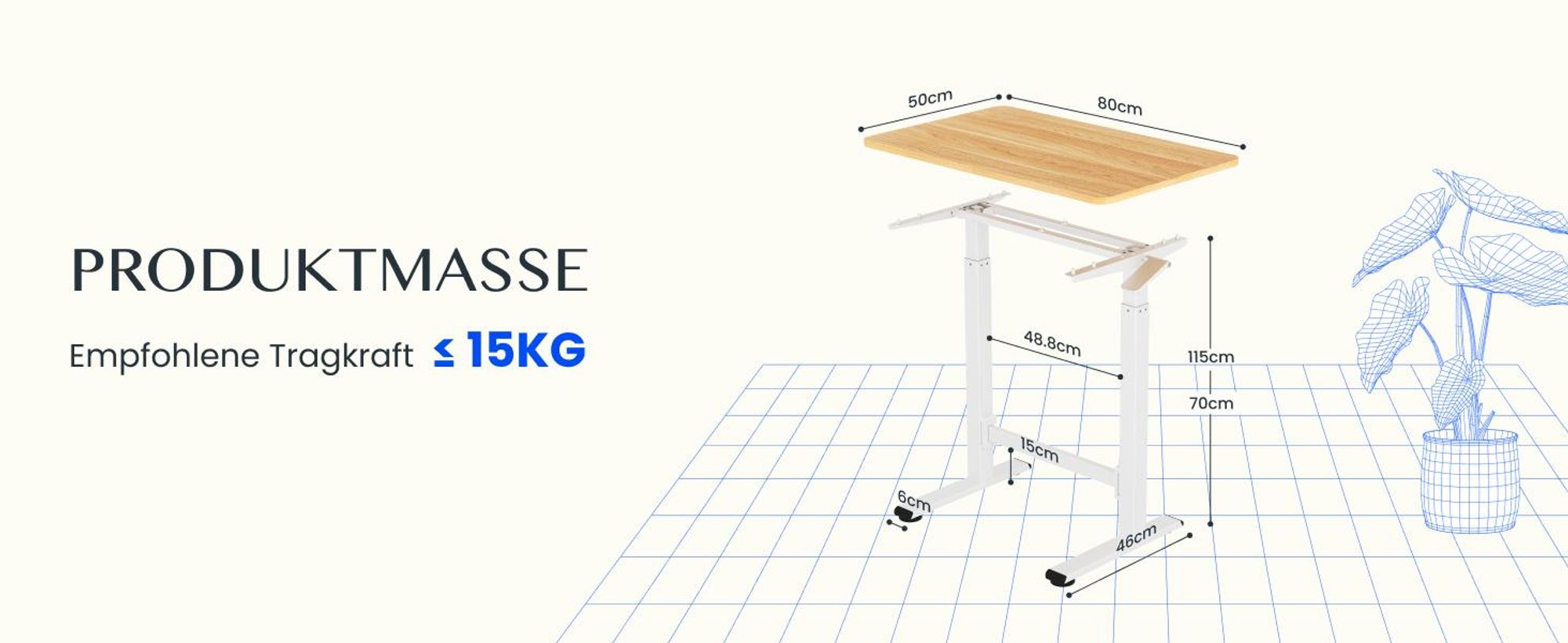 FLEXISPOT Gasfeder Höhenverstellbarer Schreibtisch 80×50 cm – stufenlos manuell verstellbar, Steh-Sitz-Tisch ohne Strom, mobil mit Rollen (Ahorn)