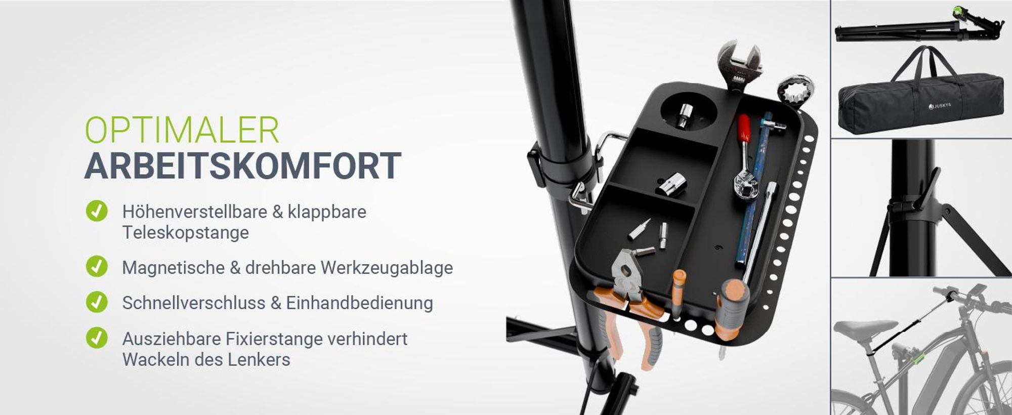 Juskys Klappbarer Fahrrad Reparaturständer - höhenverstellbar, bis 50 kg, lackschonende Gummibeschichtung