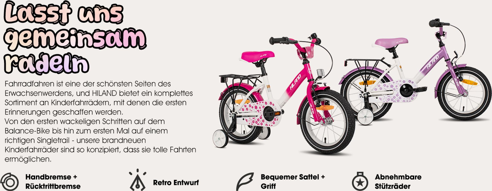 HILAND Starry 12 Zoll Kinderfahrrad für Mädchen ab 3 4 5 6 7 Jahren, mit Stützräder, Gepäckträger, Klingel, Handbremse und Rücktrittbremse, Lila