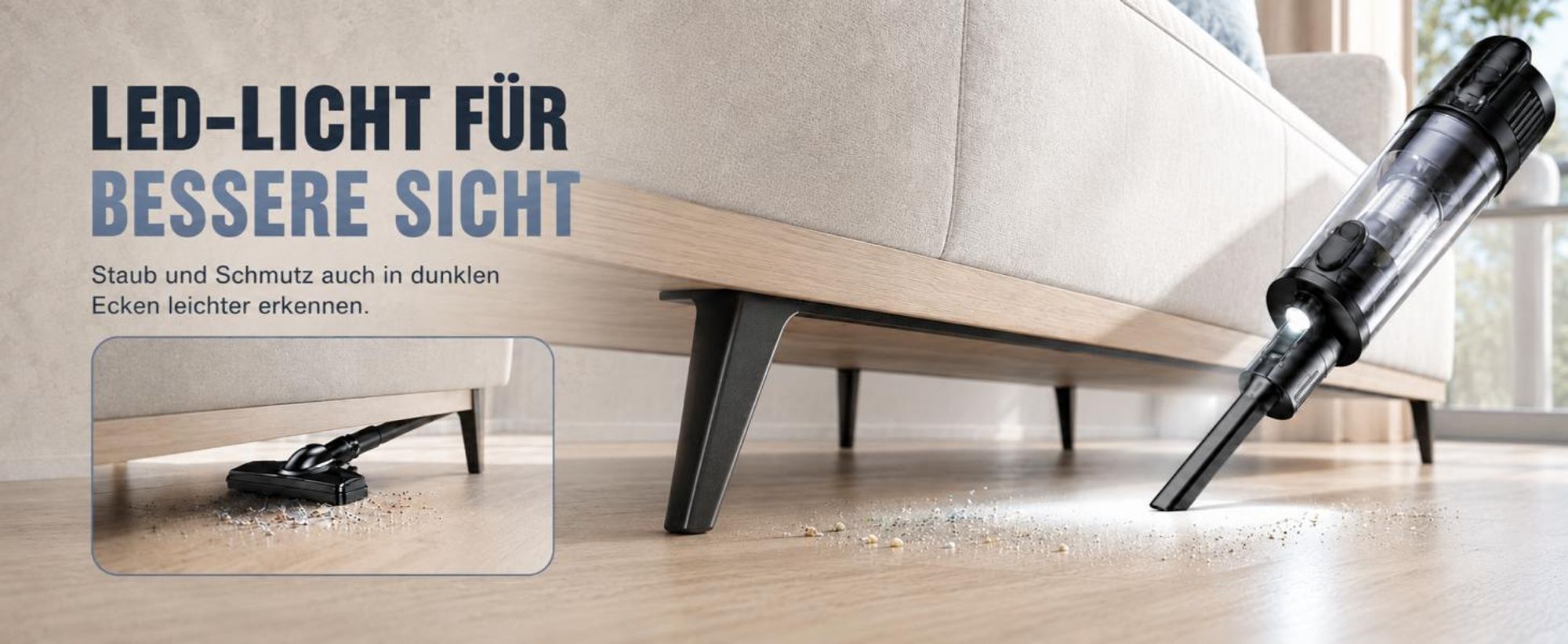 Akku-Staubsauger, 8000Pa Saugkraft,Stielstaubsauger, 6-In-1 Kabelloser Staubsauger, LED Handstaubsauger, Tragbarer Staubsauger,Für Harte Böden Teppich