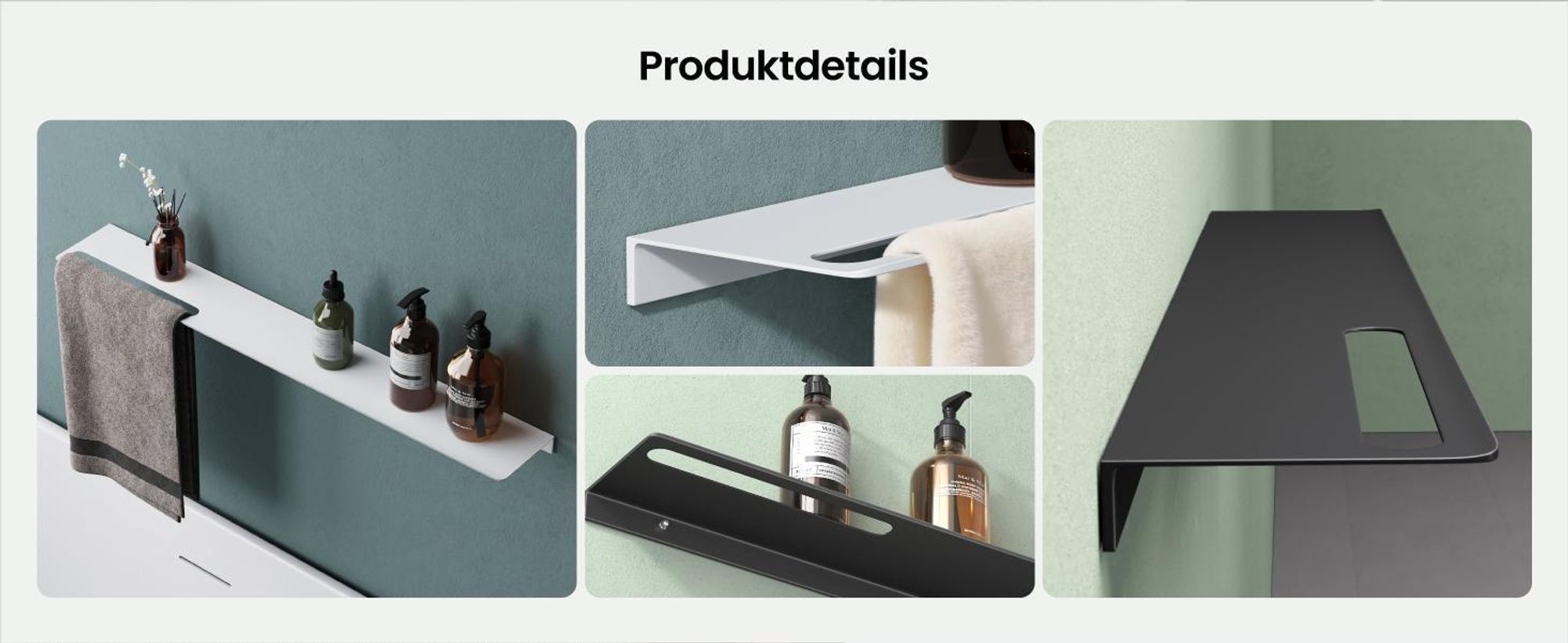 Mai & Mai Duschablage zum Bohren oder Kleben Duschregal Badablage aus Aluminium 60cm Badezimmerablage zur Wandmontage Organizer Matt schwarz Reglo-06