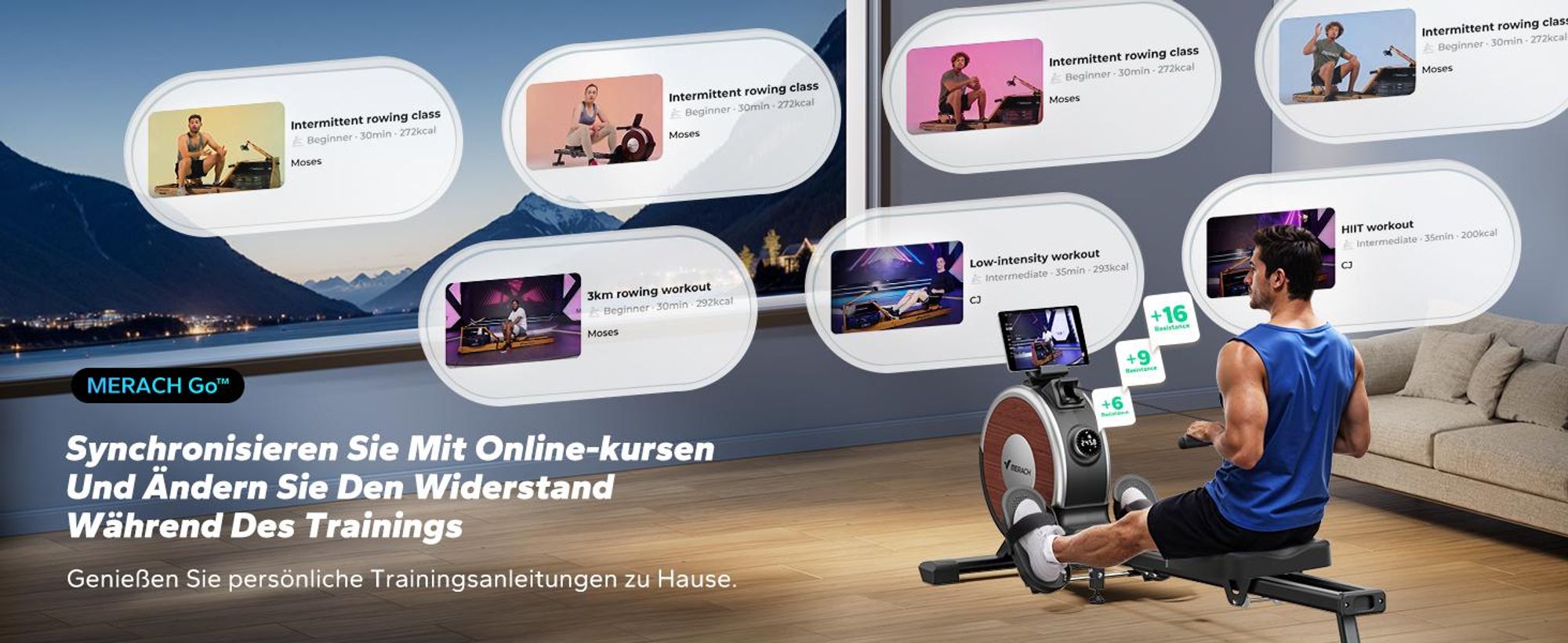Klappbares magnetisches Rudergerät – leise, 16 Stufen Widerstand, Doppel-Schienen, Bluetooth-App & Tablet-Halter, LCD-Display, bis 158 kg, Heimfitness