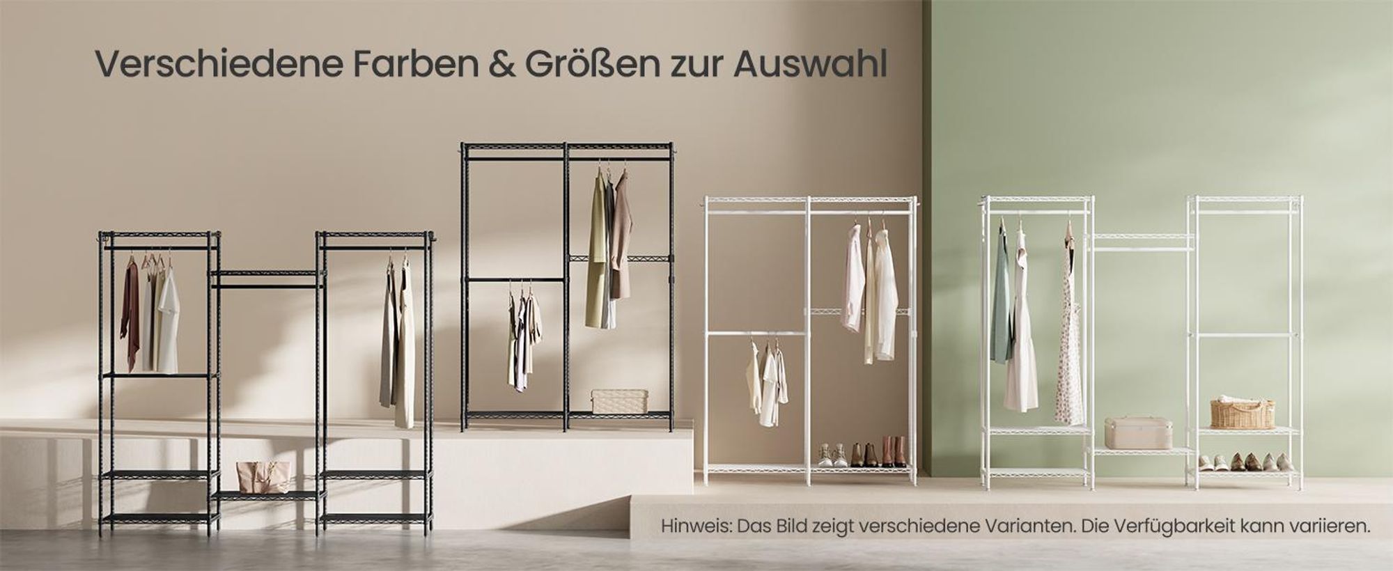 SONGMICS Kleiderständer, offener Kleiderschrank, Garderobe hochbelastbar, Garderobenständer mit verstellbaren Ablagen und Kleiderstangen