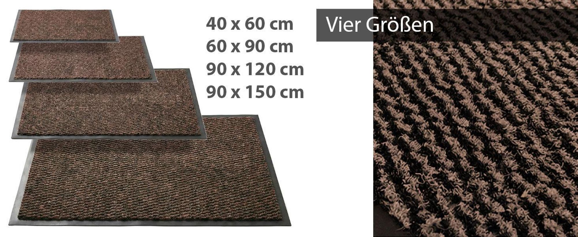HELLSER Fußmatte – Schmutzfangmatte für außen & innen, rutschfest & flach (90 x 120 cm) Schwarz-Braun