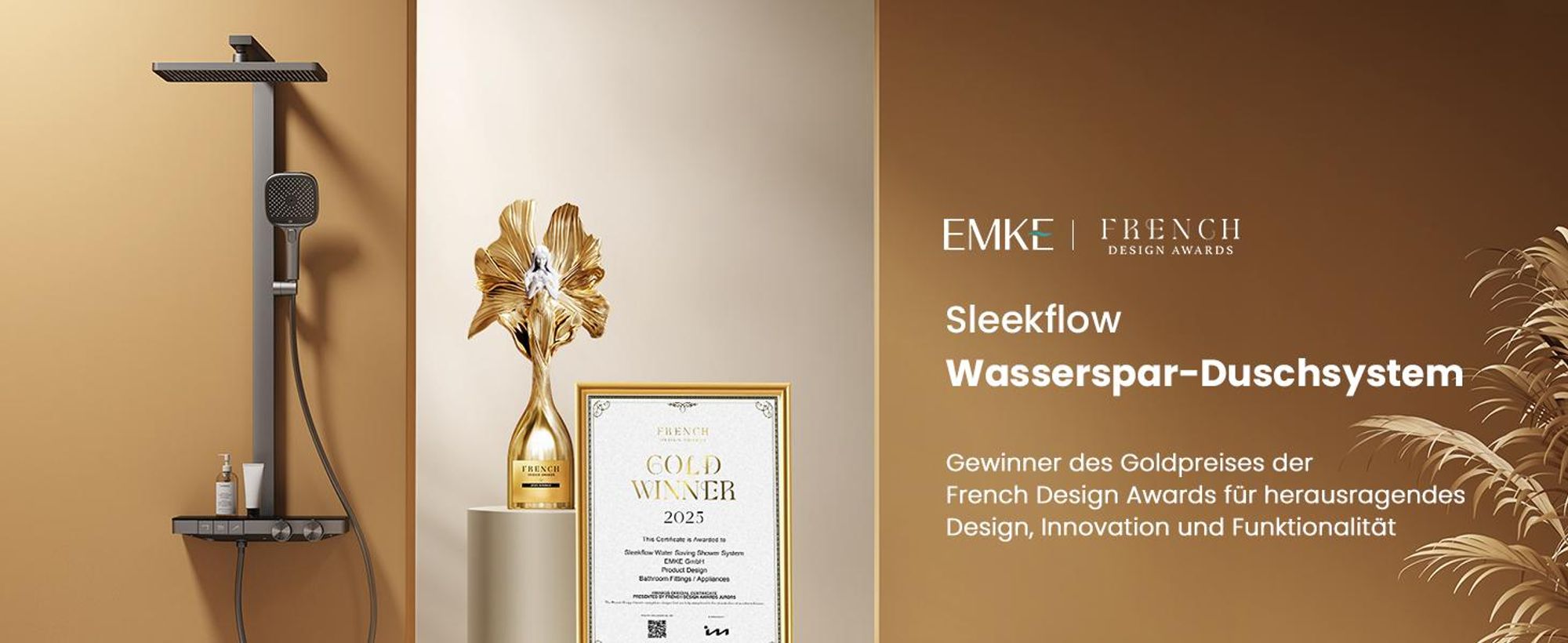 EMKE Duschsystem mit Thermostat prämiertes Design Duschsäule Matt Anthrazit 360×240mm eckiger Regendusche, Wassermengenregler, Badewannenauslauf F29