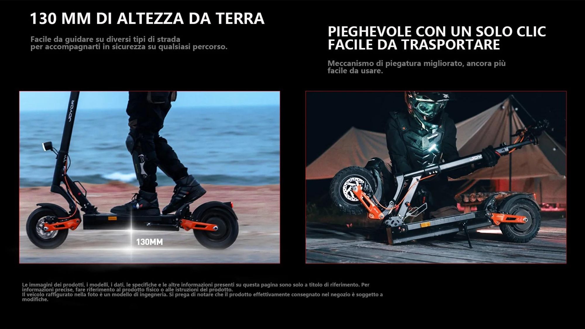 JOYOR T6E PRO Scooter elettrico pieghevole  ABE - Motore 500W Batteria 48V26AH Pneumatici off-road 10" - Nero