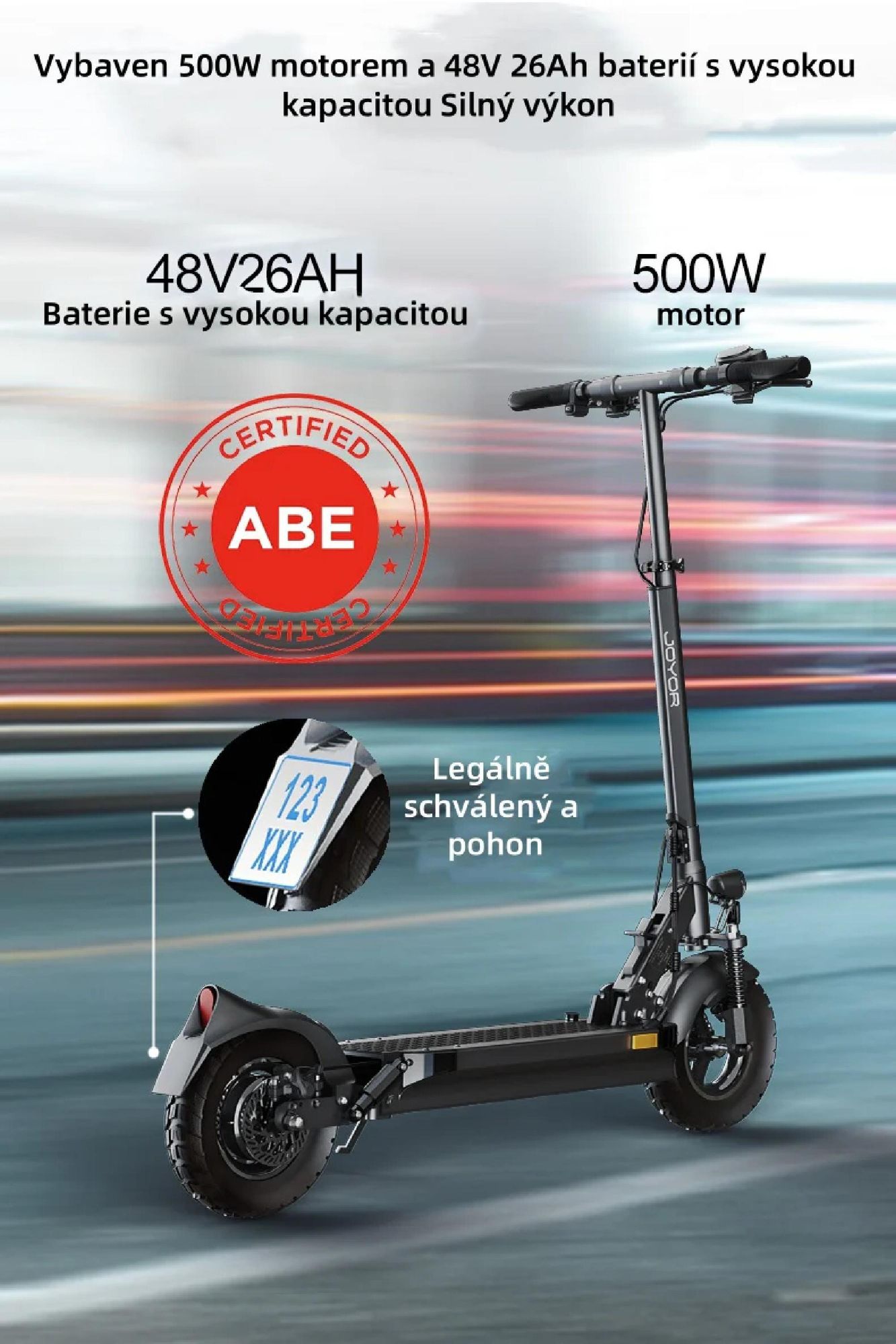JOYOR Y8-S  ABE Skládací Elektrická koloběžka - 500W Motor 48V26AH Baterie 10 Palcové Pneumatiky - Černá