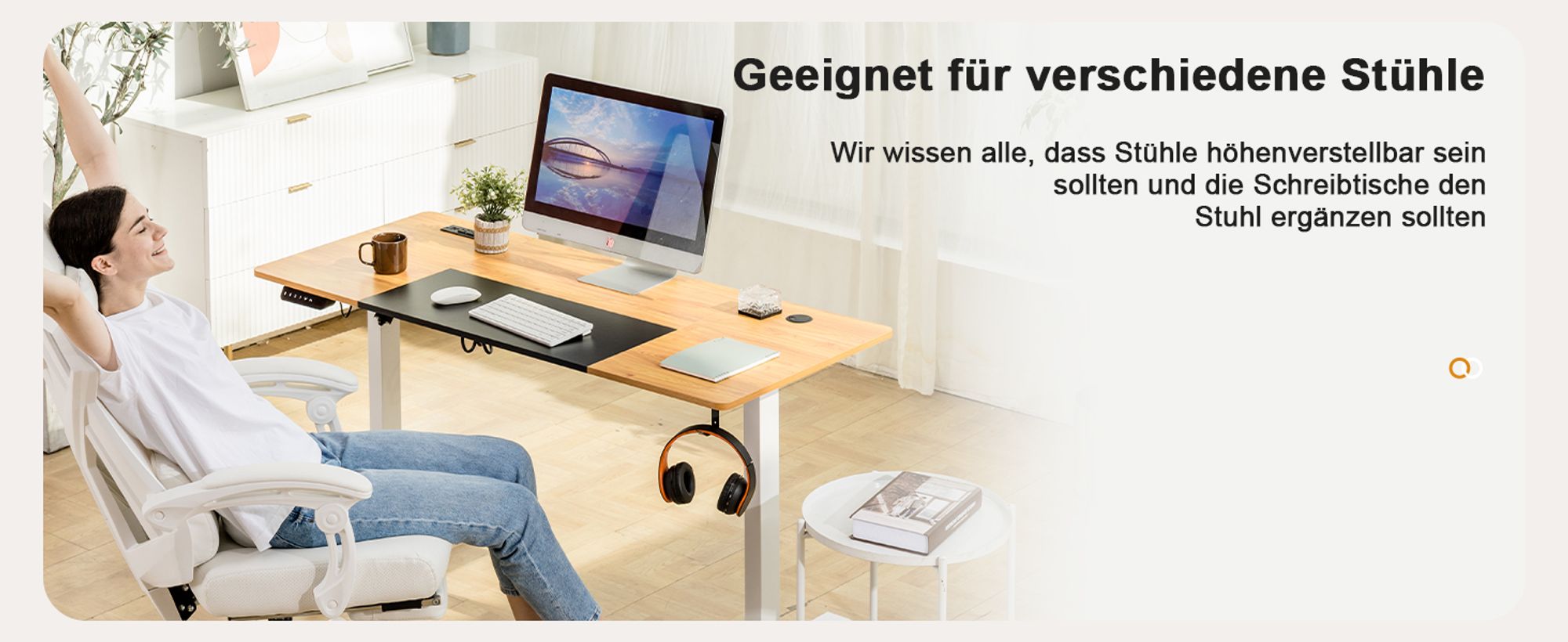 COMHOMA Schreibtisch Höhenverstellbarer Computertisch elektrisch, stufenlos, mit Steckdose und Haken