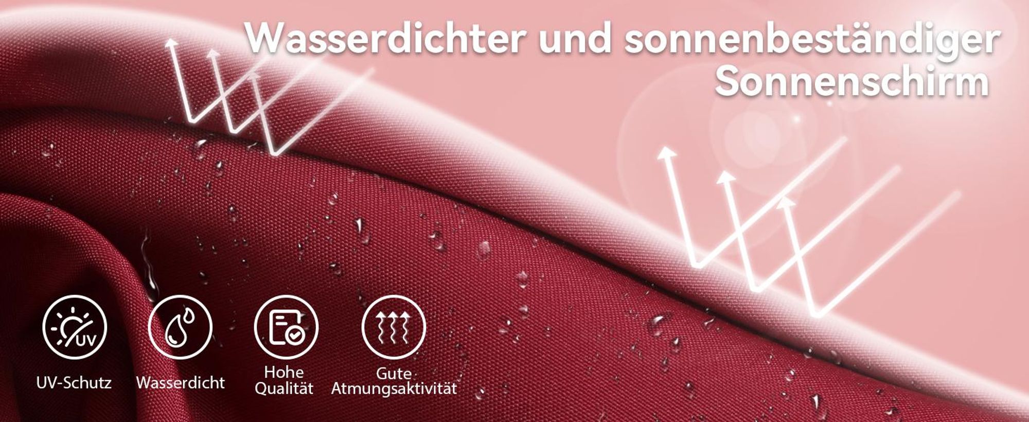 Puluomis Sonnenschirm 400 x 200 x238cm UPF 50+ mit Kurbel ohne Ständer Balkonschirm Strandschirm Marktschirm Gartenschirm Rot