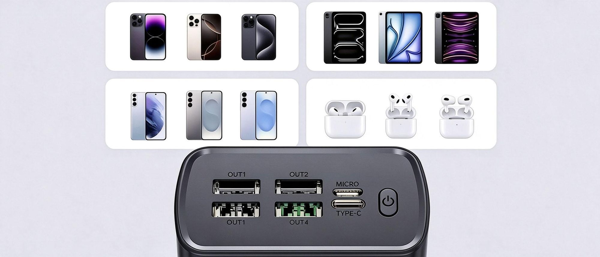 Juksun Powerbank, 60000mah Power Bank, 66W PD QC3.0 USB-C Fast Charge, 2 Input und 5 Output (QC & USB & Typ C) für Handy und Tablet und Kamera
