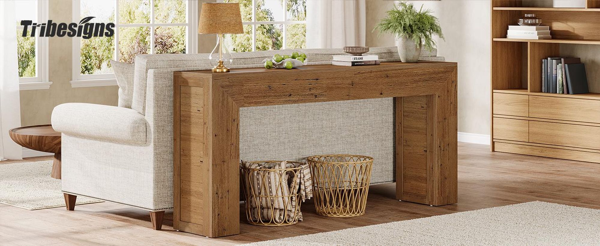 Tribesigns Konsolentisch 160 cm schmaler Sofatisch, Flurtisch aus Holz hinter der Couch, Industrieller Eingangstisch für Eingang, Flur, Lichtbruin