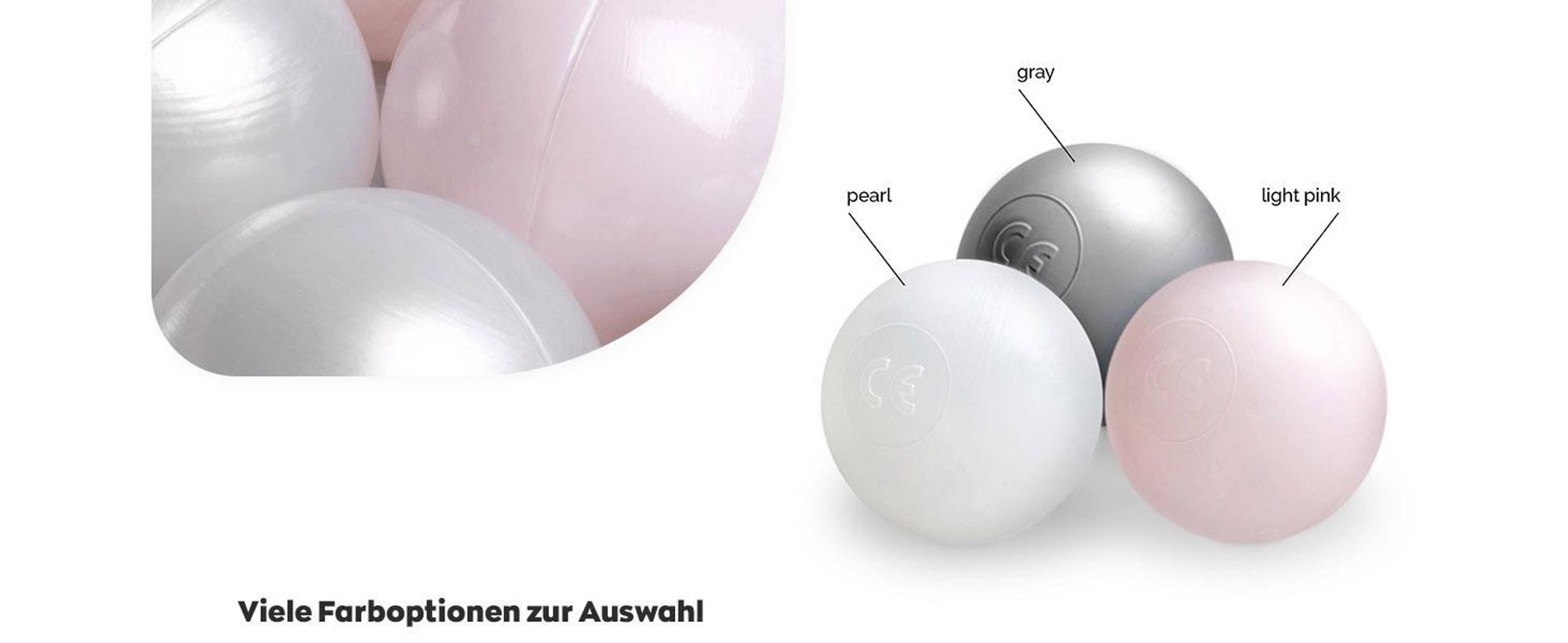 MISIOO Bälle für Bällebad 150 Stück - Bällebad Bälle - Bälle Ø 6 cm - Plastikbälle hergestellt aus 100% LDPE - Spielzeug Baby - Hellrosa/Perlen/Silber