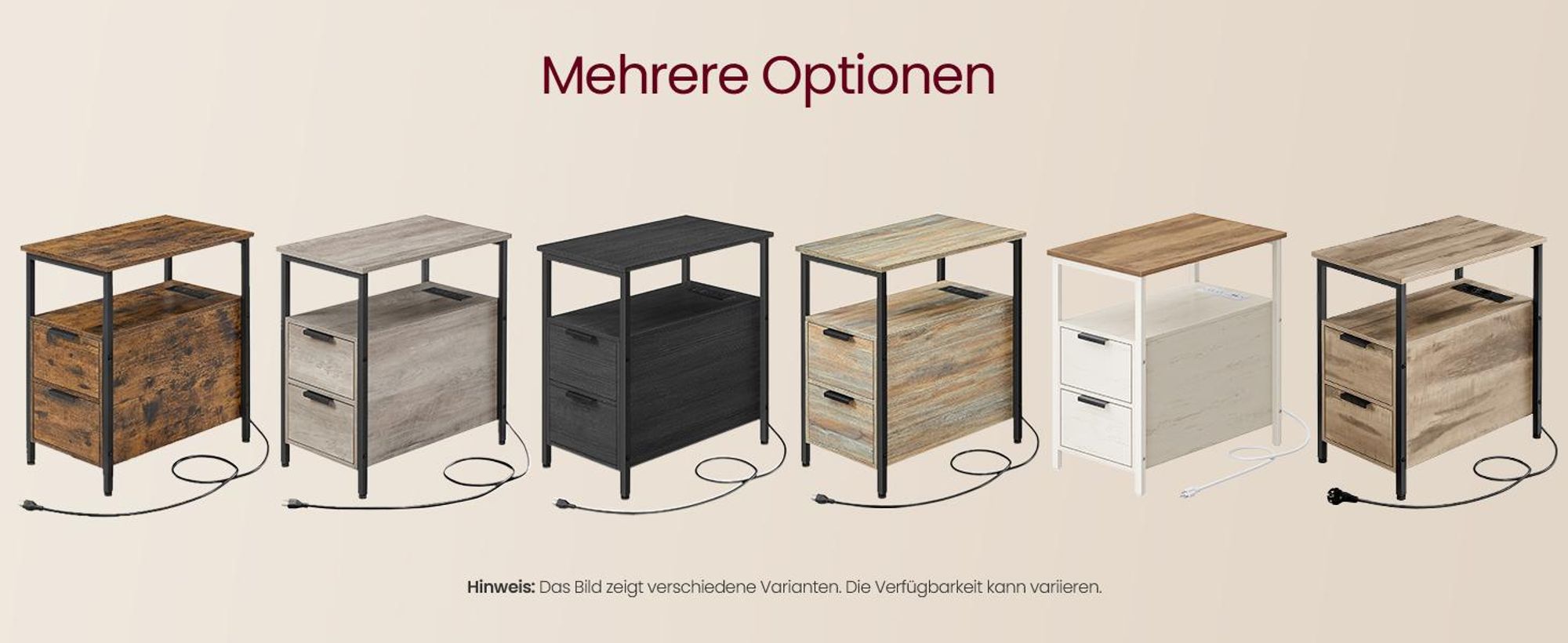 VASAGLE Beistelltisch, Nachttisch mit Steckdosenleiste, Sofatisch, Nachtschrank
