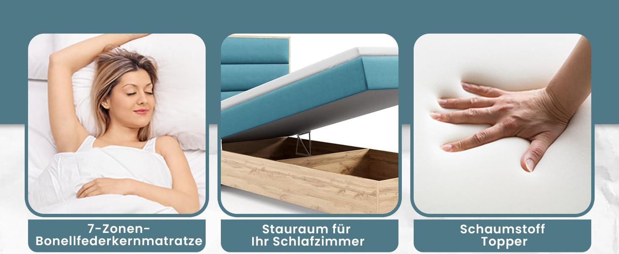 Trinity K-1 Einzelbett 100x200 Mintgrün | Boxspringbett mit Bettkasten | Bonellfederkern & Topper|Polsterbett mit Kopfteil|Lieferung Bordsteinkante
