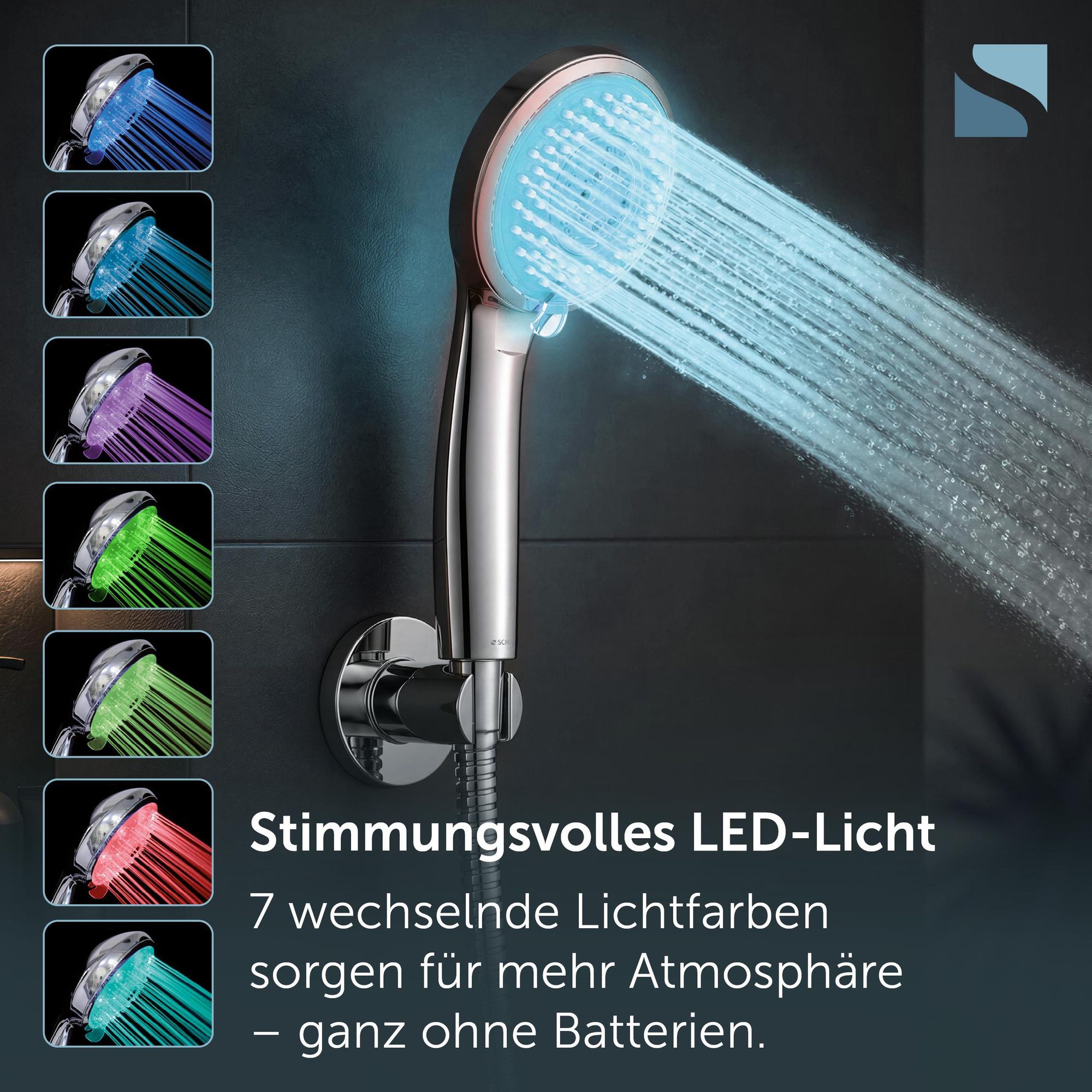 LED Handbrause GALAXIS, Wellness Duschkopf mit 3 Strahlarten, Duschbrause mit 7 Farbvarianten, Brause Chrom