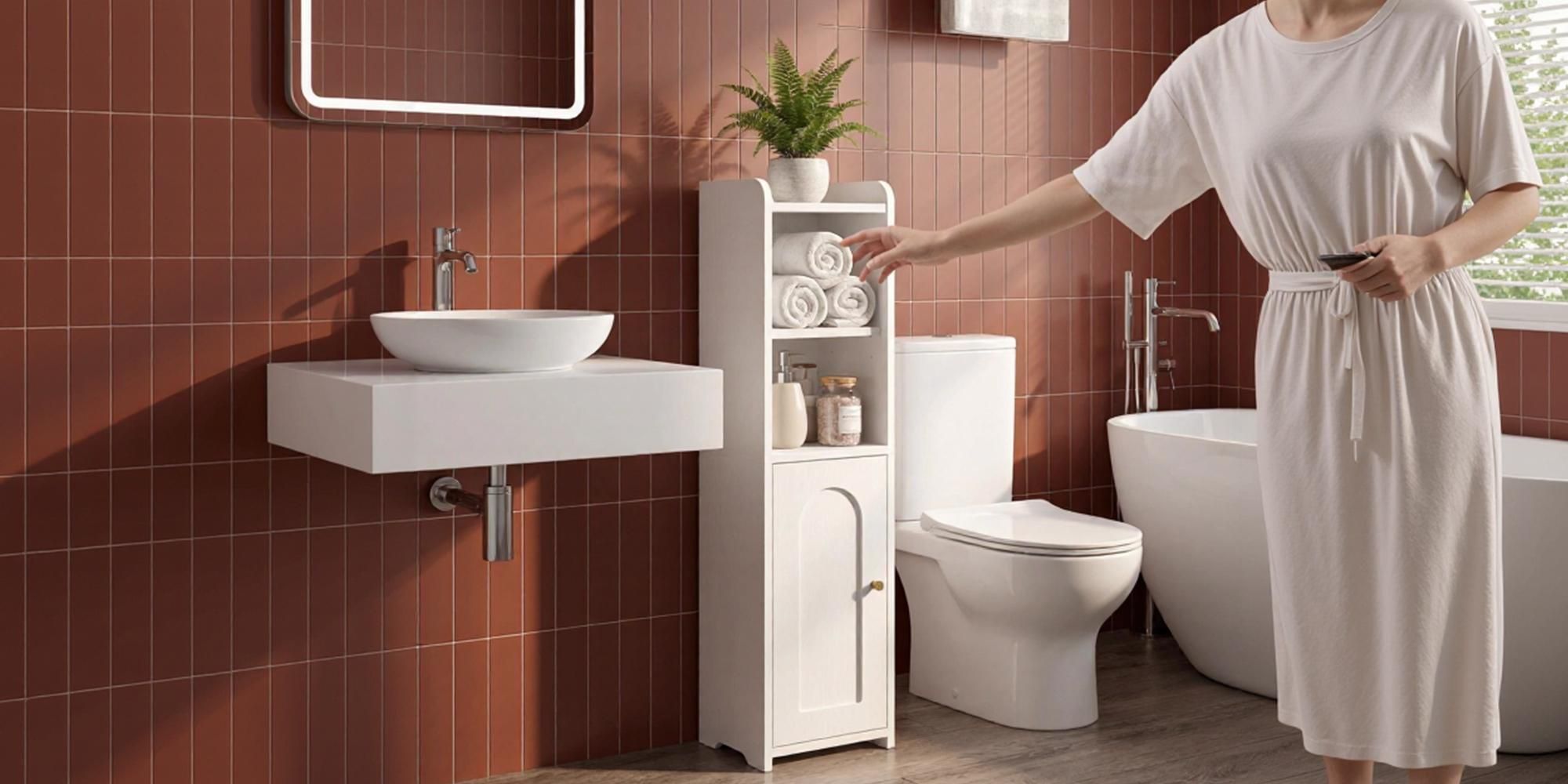 Schmaler Badschrank 20x20x75 cm, Weiß, Türen, verstellbare Regale, platzsparend, Toilettenschrank, für Badezimmer & Wohnzimmer