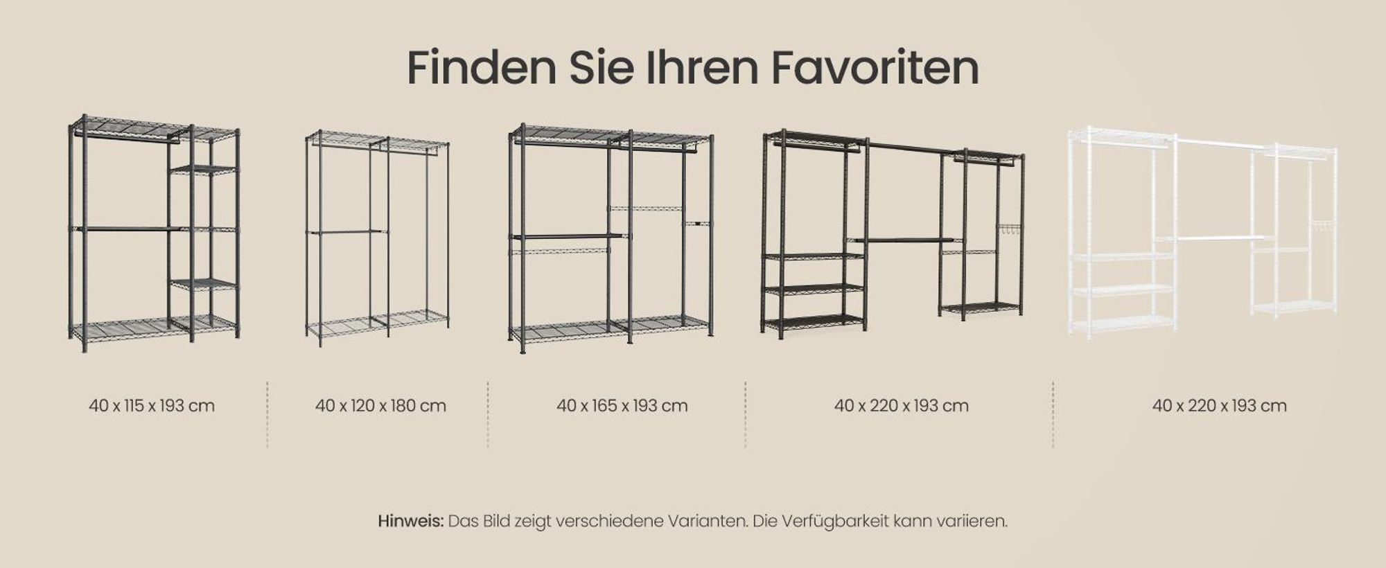 SONGMICS Garderobenständer mit Haken, offener Kleiderschrank, verstellbare Ablagen, für Schlafzimmer, ausziehbar, schwarz