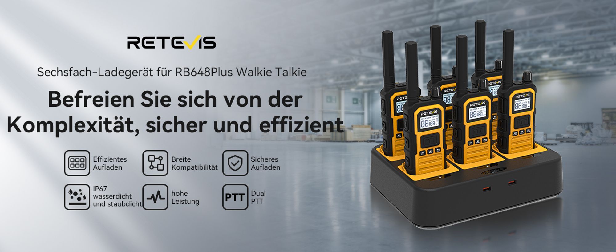 Retevis RB648 Plus Funkgeräte, Wasserdlich IP67, Walkie Talkies, Großer Reichweite, Robustes, Langlebiges, Gruppenruf, 2000mAh, Typ C, für Baustellen
