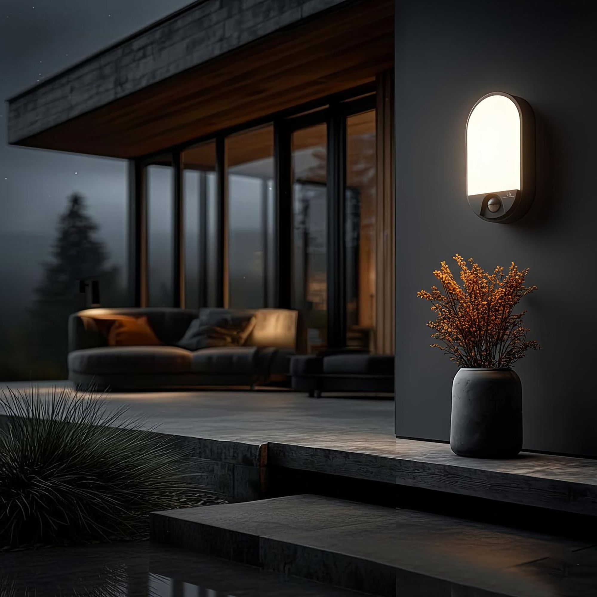 LED-Lampe mit Infrarot-Bewegungssensor Wandleuchte Innen-/ Außenbeleuchtung 1100lm 15W IP54 Grau ++