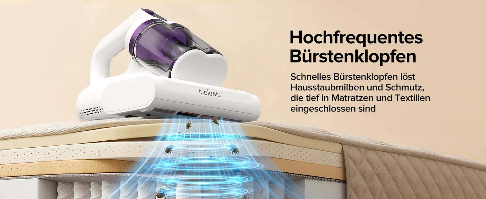 Lubluelu Milbensauger 3in1 für Matratzen, 18KPa Starke Saugleistung, Matratzenreiniger gegen Milben, Staub und Allergene, Handstaubsauger für Bett