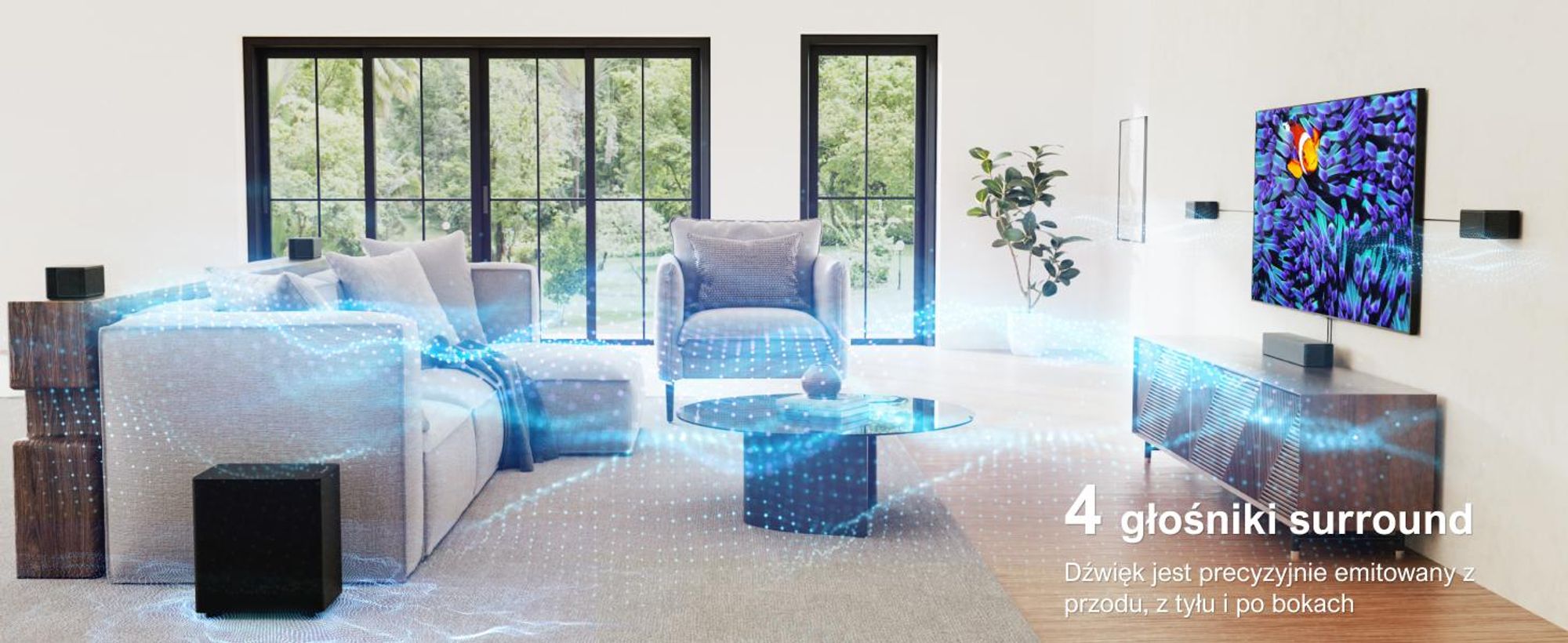 Wirtualny system dźwięku przestrzennego ULTIMEA 7.1 do telewizora, moc szczytowa 410 W, soundbar z regulowanym subwooferem i głośnikiem surround, sterowanie za pomocą aplikacji