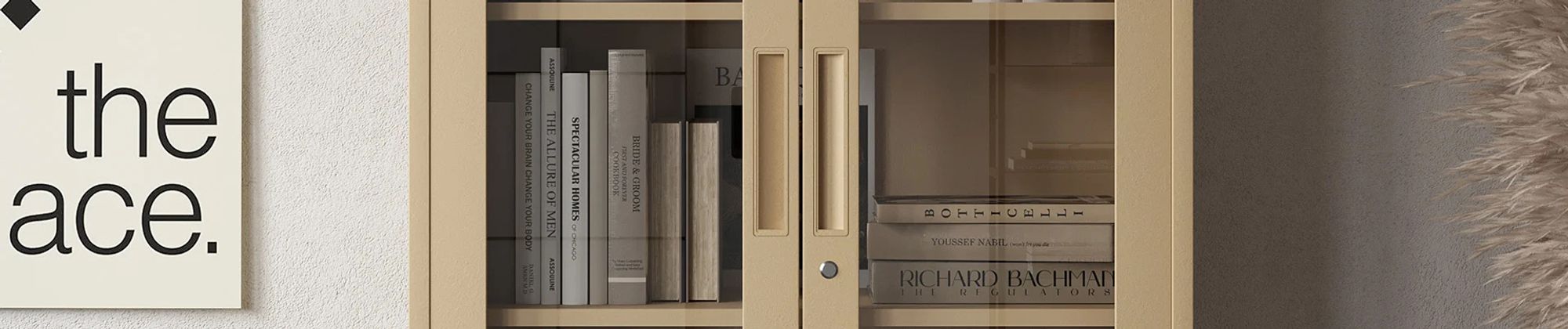 Jan Nowak Aktenschrank Medizinschrank Büroschrank Flügeltürschrank Glasvitrine 4 Fachböden Stahl Abschließbar 185 cm x 90 cm x 40 cm Farbe: Beige