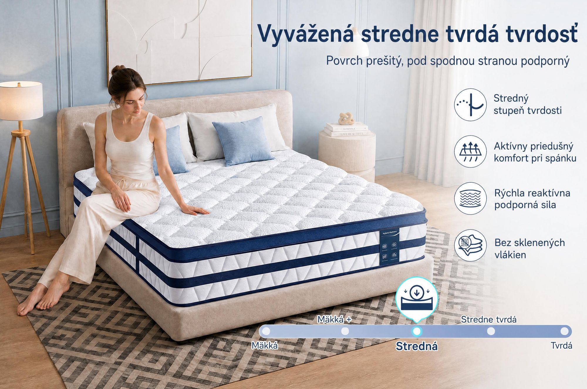 Matrac 90x200, 26 cm, s integrovaným topperom, 7-zónový vreckový pružinový matrac H3/H4 – prémiový poťah 420 g/m²