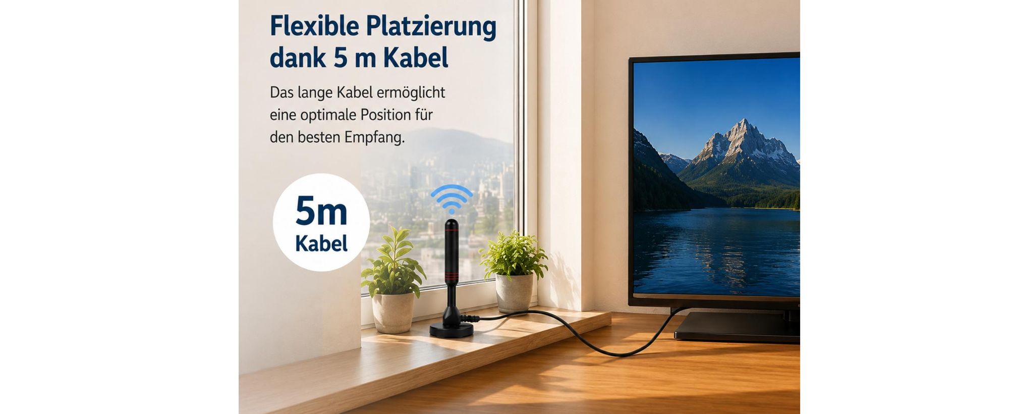 L11C Bolwins 30dbi Leistungsstarke DVB-T2 HD Antenne dvbt DAB Stabantenne+ Verstärker 5m