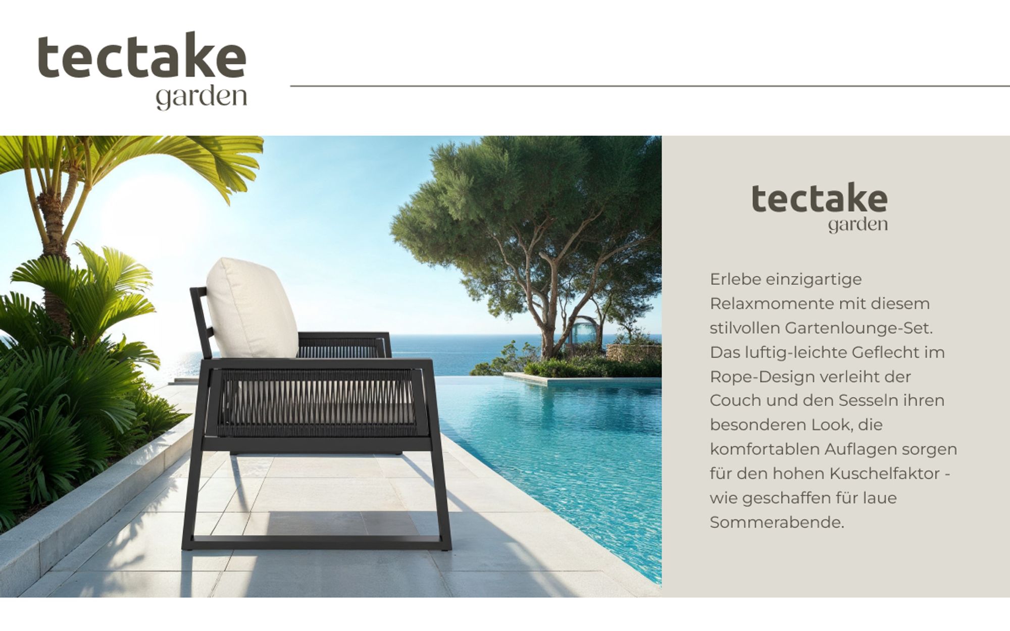 tectake® Aluminium Garten-Lounge Set Captive im Rope-Design