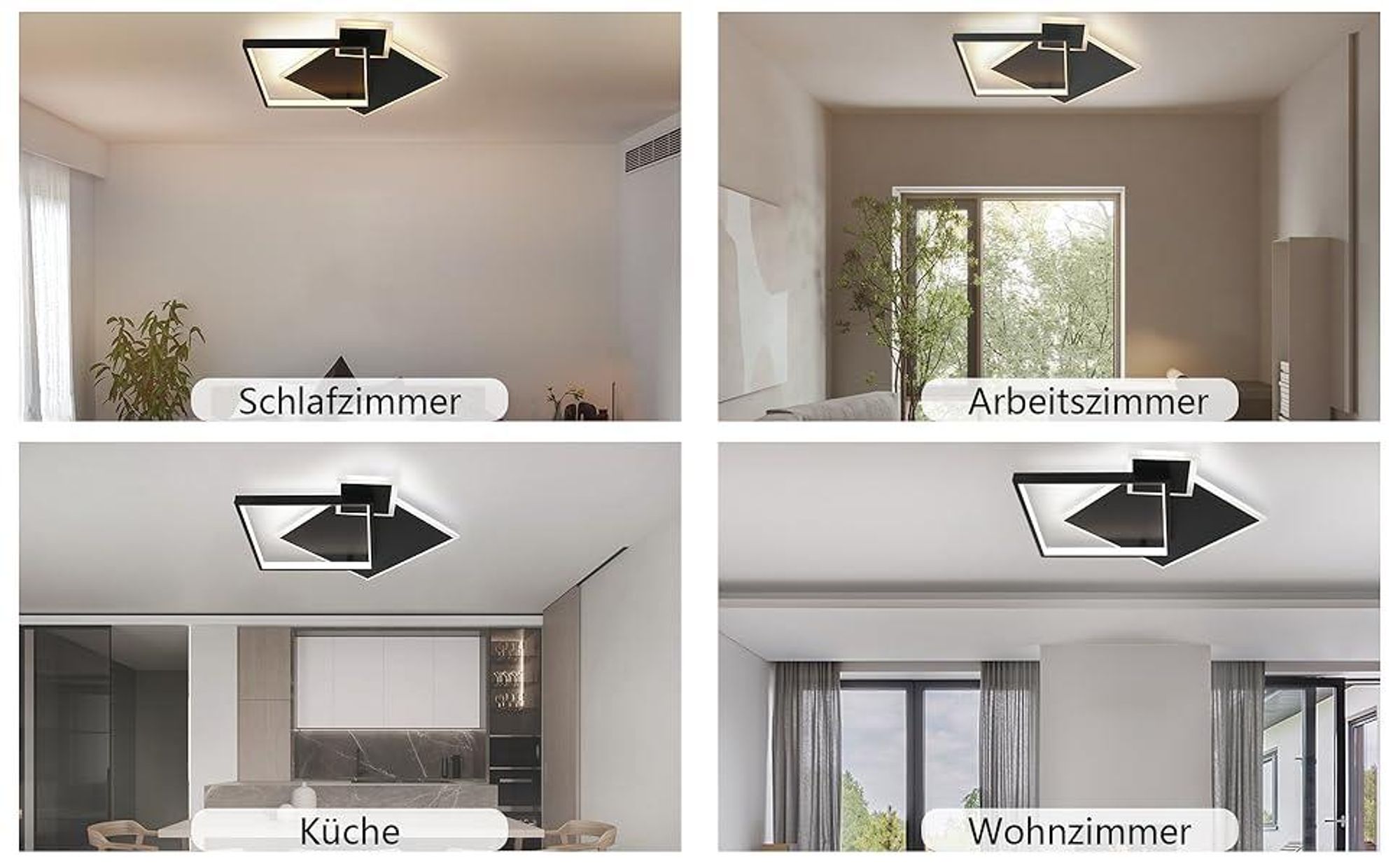 ZMH LED Deckenleuchte schwarz Deckenlampe Dimmbar mit Fernbedienung Wohnzimmer 50W Modern Metall Deckenbeleuchtung für Esszimmer Küche Schlafzimmer