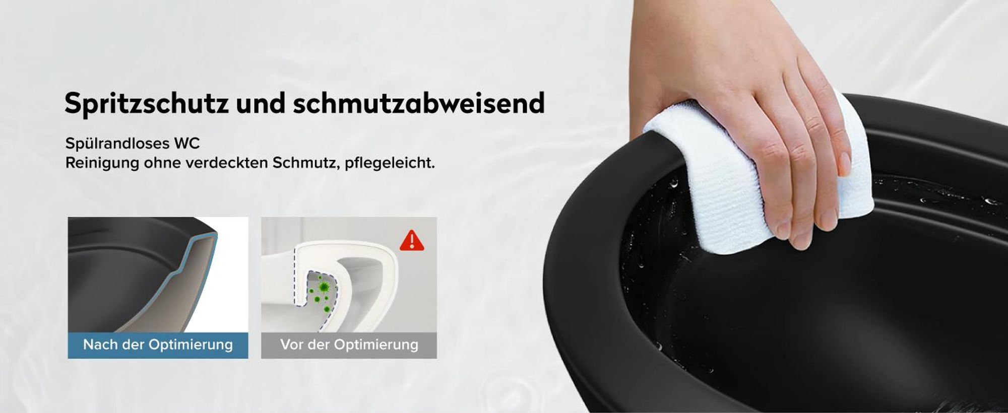 doporro Hänge-WC Spülrandlos Hänge-Toilette mit Tiefspüler inkl. Soft-Close Absenkautomatik schwarz matt aus Keramik Wandmontage Aachen179 neu