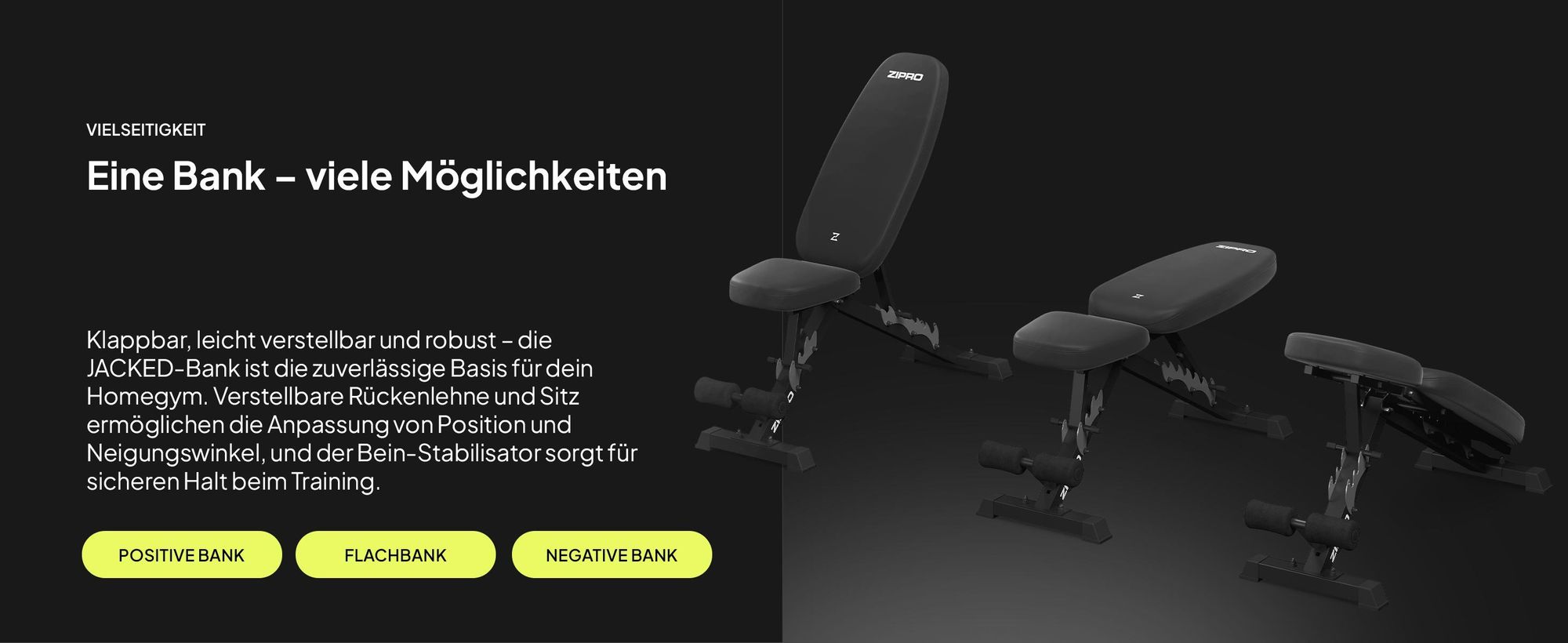 Zipro Profi Hantelbank Klappbar Jacked – Verstellbare Schrägbank & Negativbank (7+3 Stufen) Extra Dicke Polsterung Belastbar Trainingsbank für Zuhause