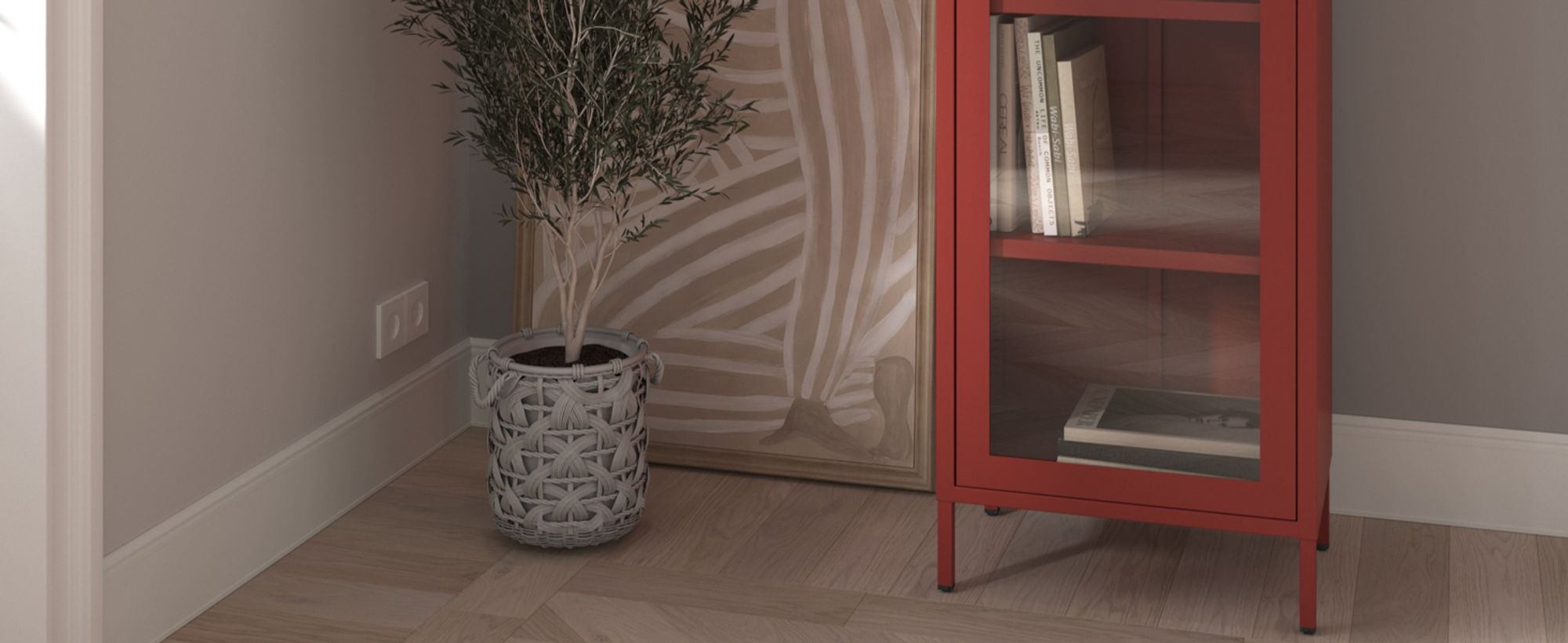 Vitrinenschrank Bücherschrank mit 4 Fachböden Vitrine Glitzernd Metall Rot