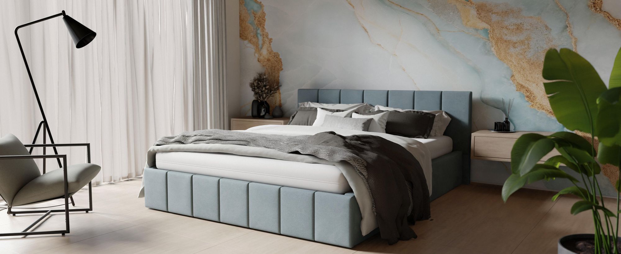 Muralo PREMIUM POLSTERBETT für Schlafzimmer Polsterbett mit Bettkasten und Gasdruckfeder Bett mit Polsterkopfteil Doppelbett 140x200 Bett mit Stauraum Creme