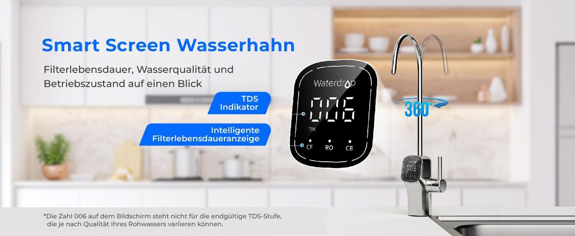 Waterdrop G3P600 Umkehrosmose-System, NSF/ANSI 58 & 372-, Tankloses RO-System unter der Spüle, Reduziert TDS, 600 GPD, LED-Wasserhahn