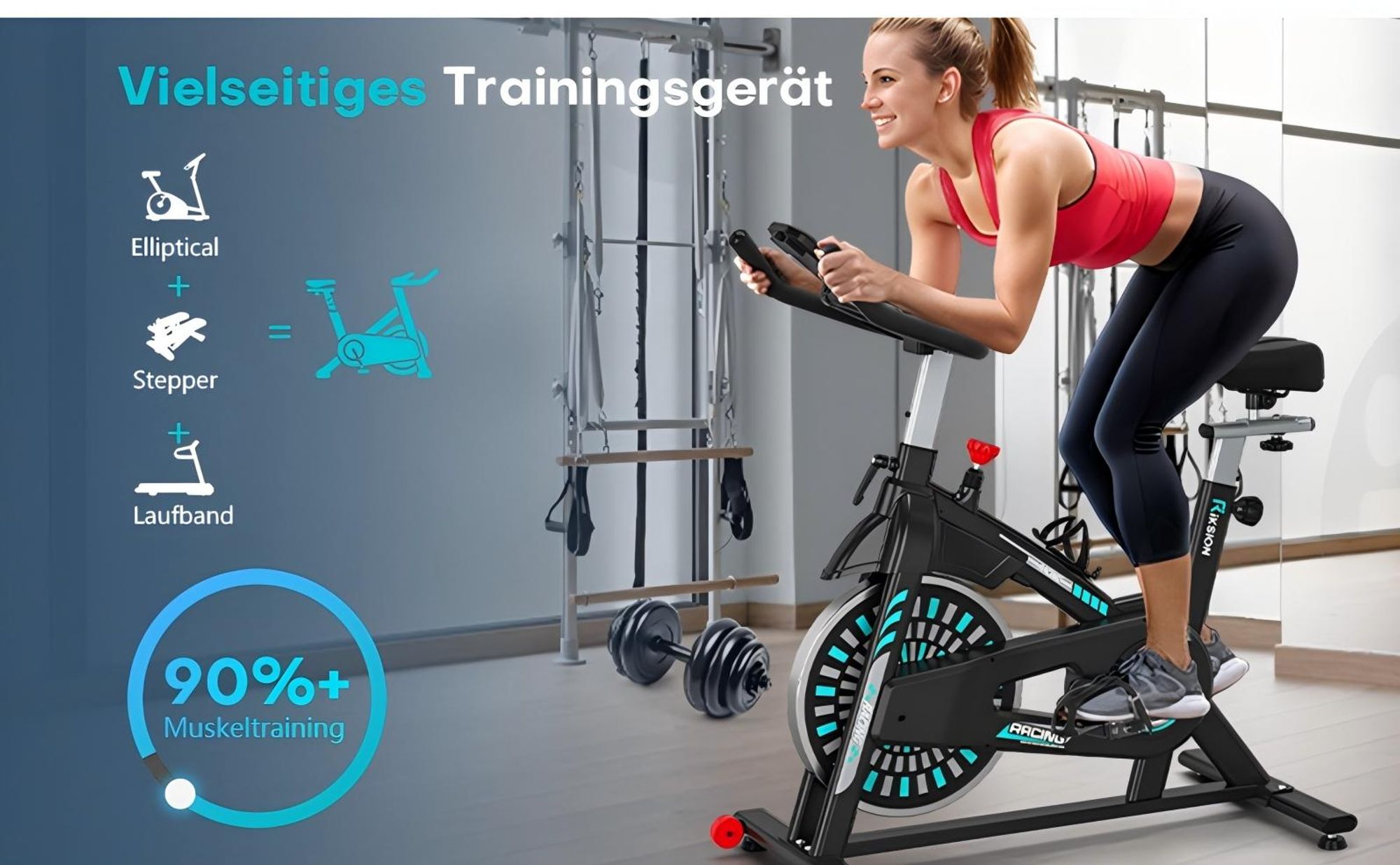 RIKSION Heimtrainer Fahrrad mit App, Leises Hometrainer Fahrrad Mit, Bequem Ergometer Heimtrainer mit LCD-Display, Tablet-Halterung, Bis 160KG